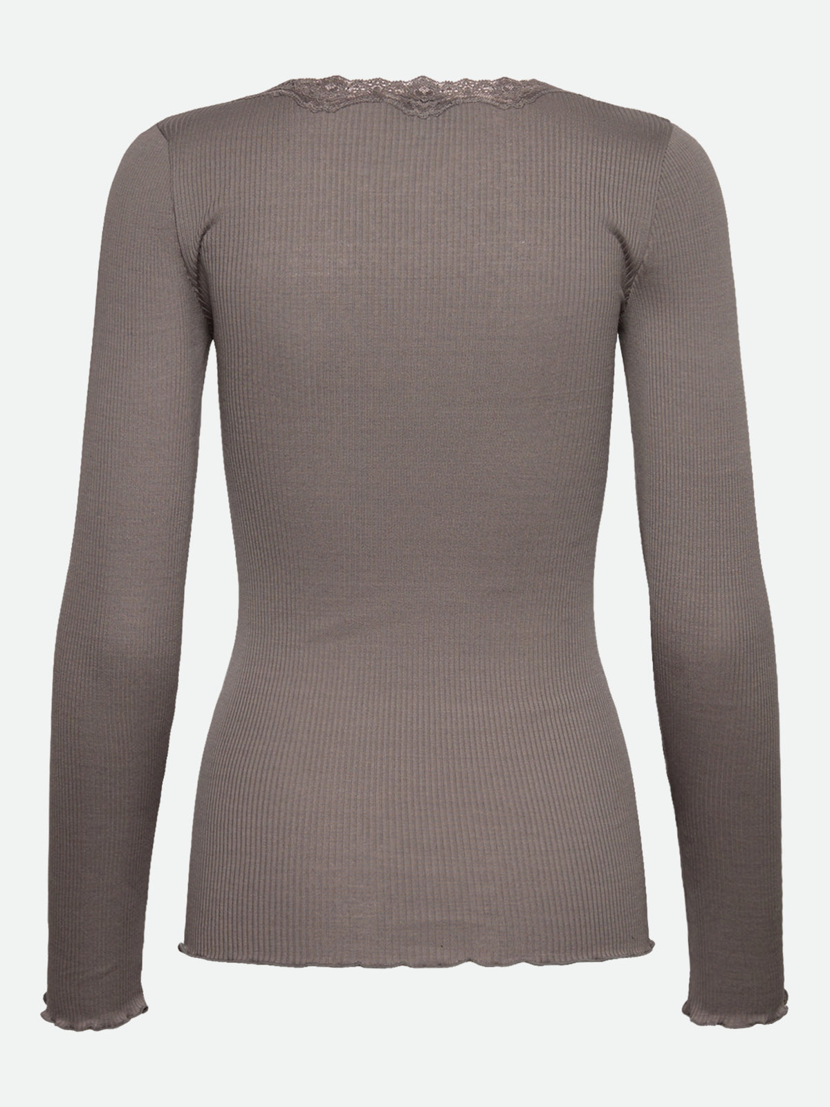 RWBabette silke-T-shirt med lang erme, U-hals og blonder