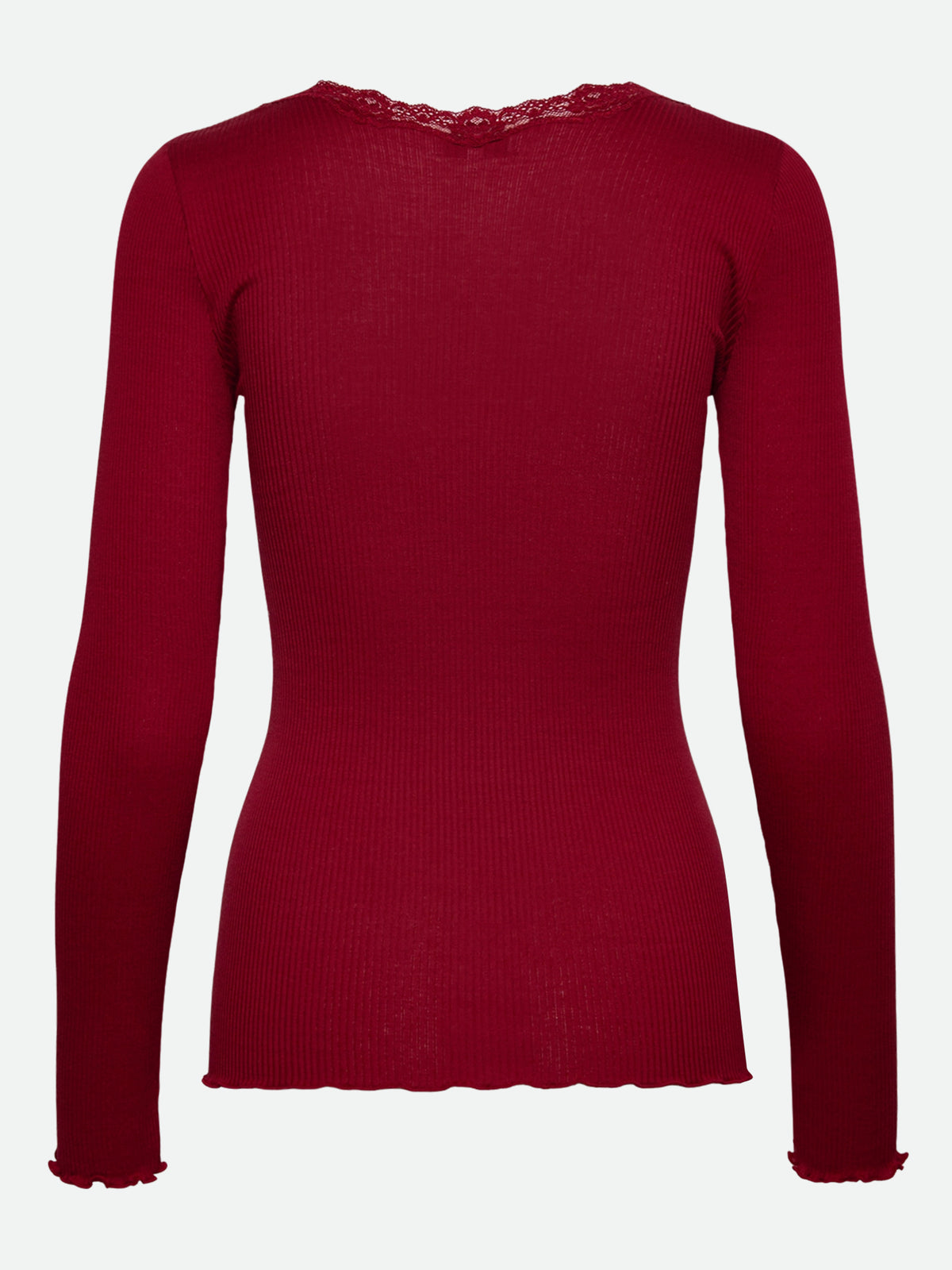 RWBabette silke-T-shirt med lang erme, U-hals og blonder