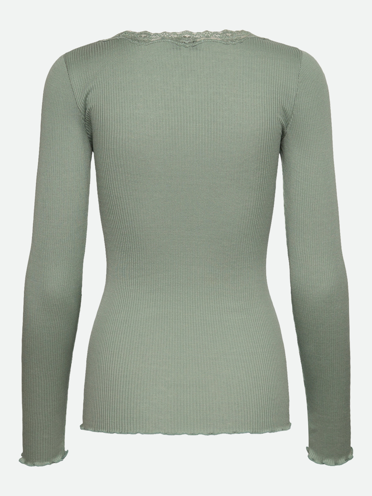 RWBabette silke-T-shirt med lang erme, U-hals og blonder