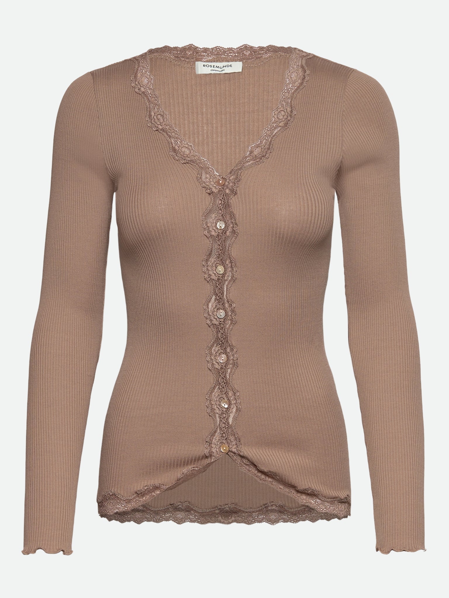 RWBabette Silke Langærmet V-hals Cardigan med blonde