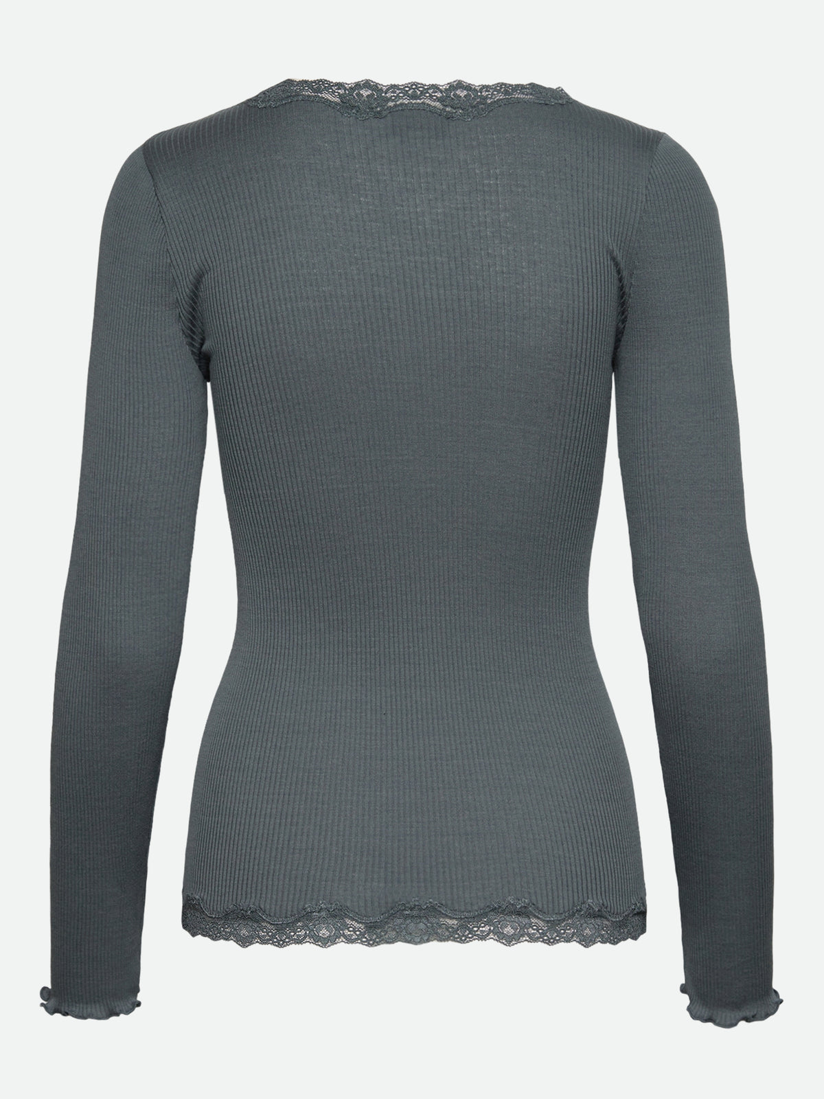 RWBabette silke-cardigan med lang erme, V-hals og blonder