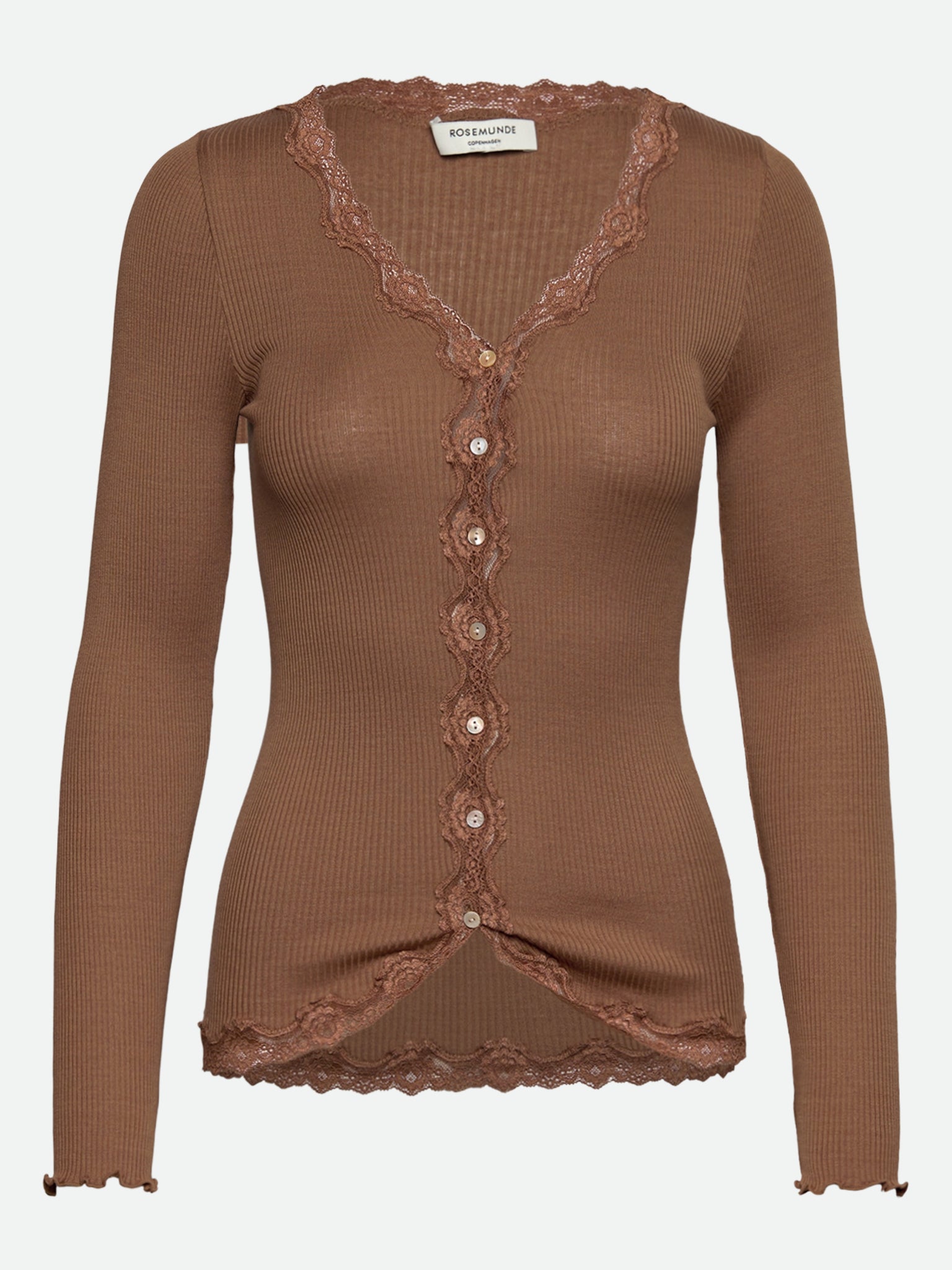 RWBabette Silke Langærmet V-hals Cardigan med blonde