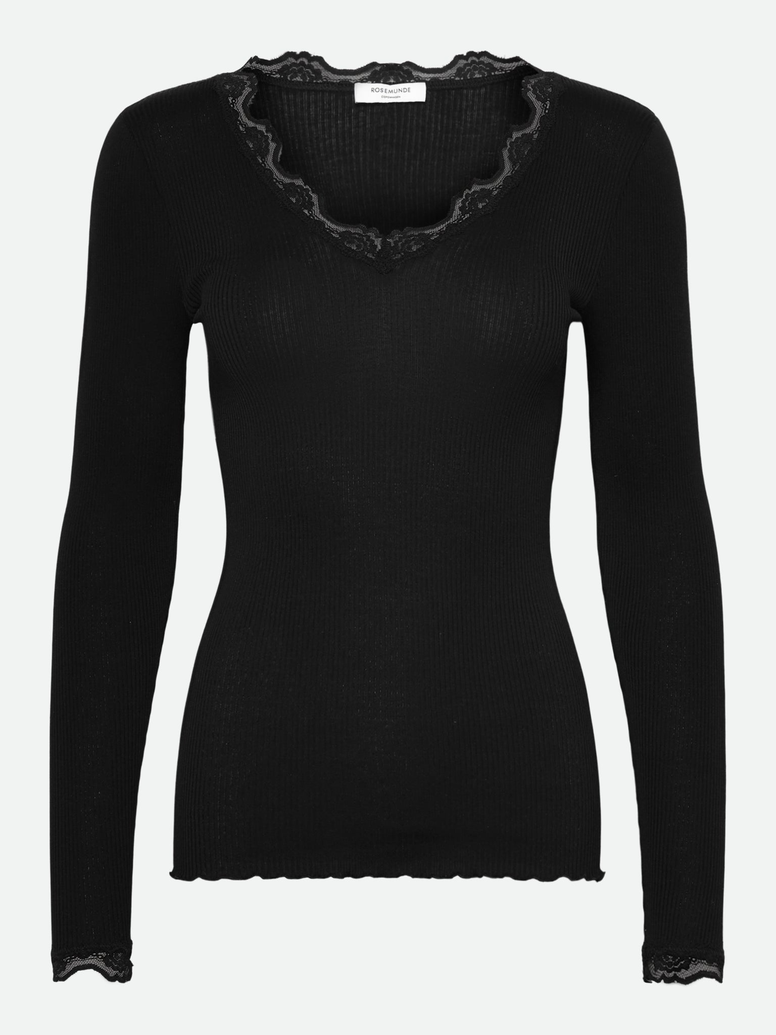 RWBeatha Silk LS V-neck Lace T-shirt T-SHIRT LS Rosemunde Woman XS black
