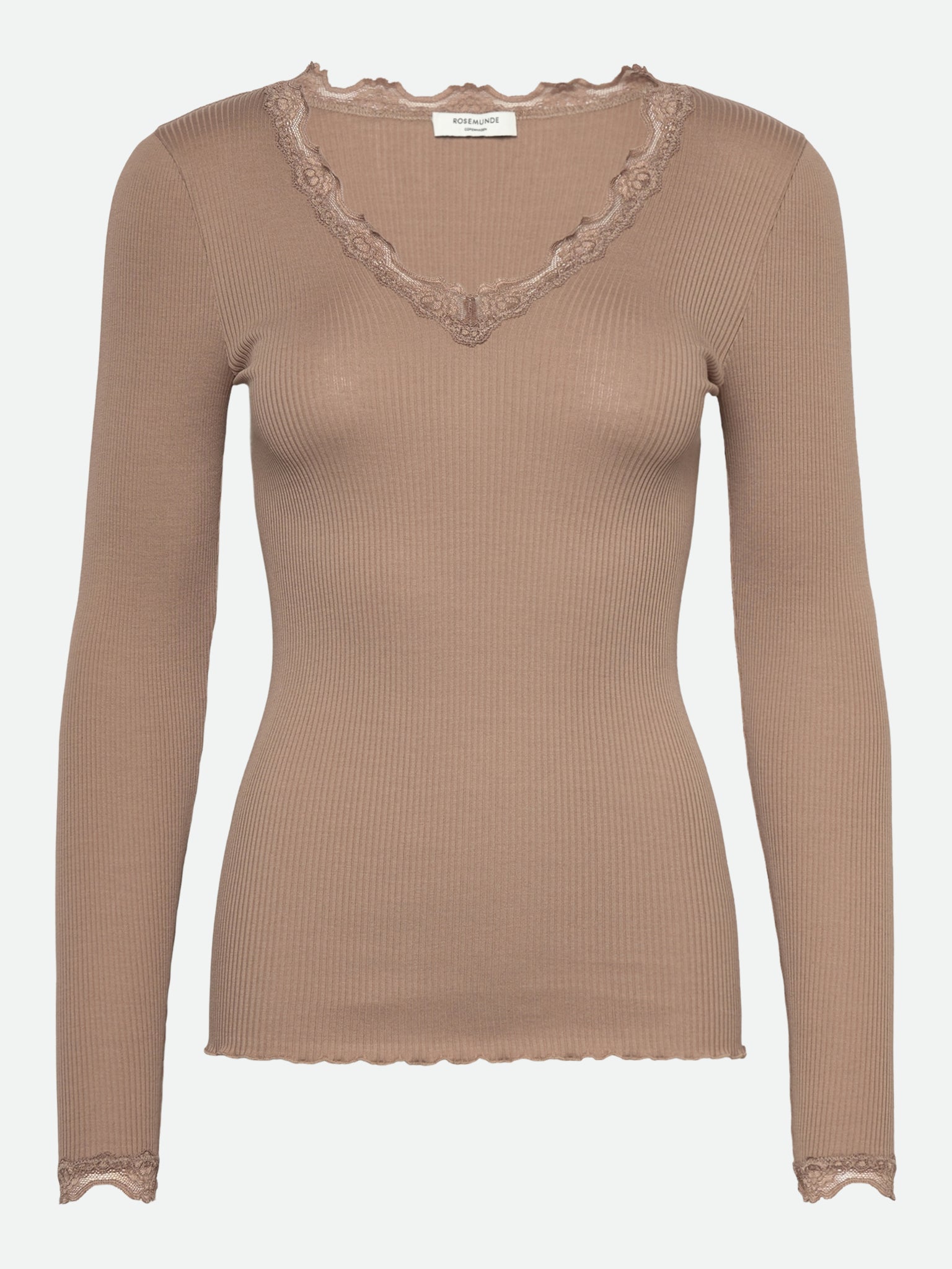 RWBeatha Silk LS V-neck Lace T-shirt T-SHIRT LS Rosemunde Woman S mocha meringue