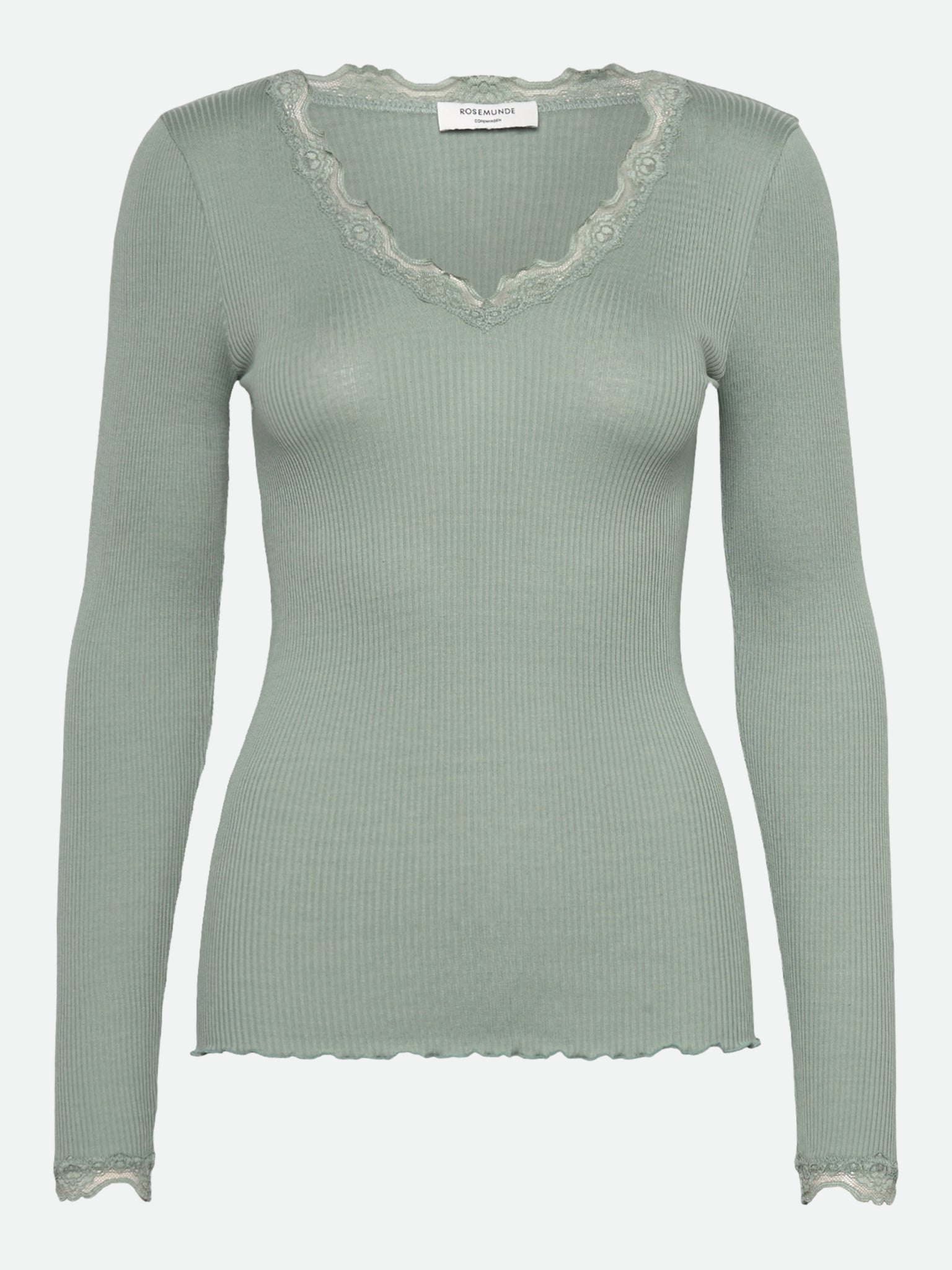 RWBeatha Silk LS V-neck Lace T-shirt T-SHIRT LS Rosemunde Woman XS green milieu