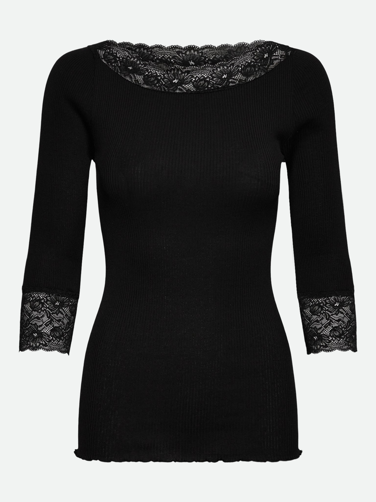 RWBeatha Silk 3/4 Sleeve Boatneck Lace T-shirt T-SHIRT LS Rosemunde Woman XS black