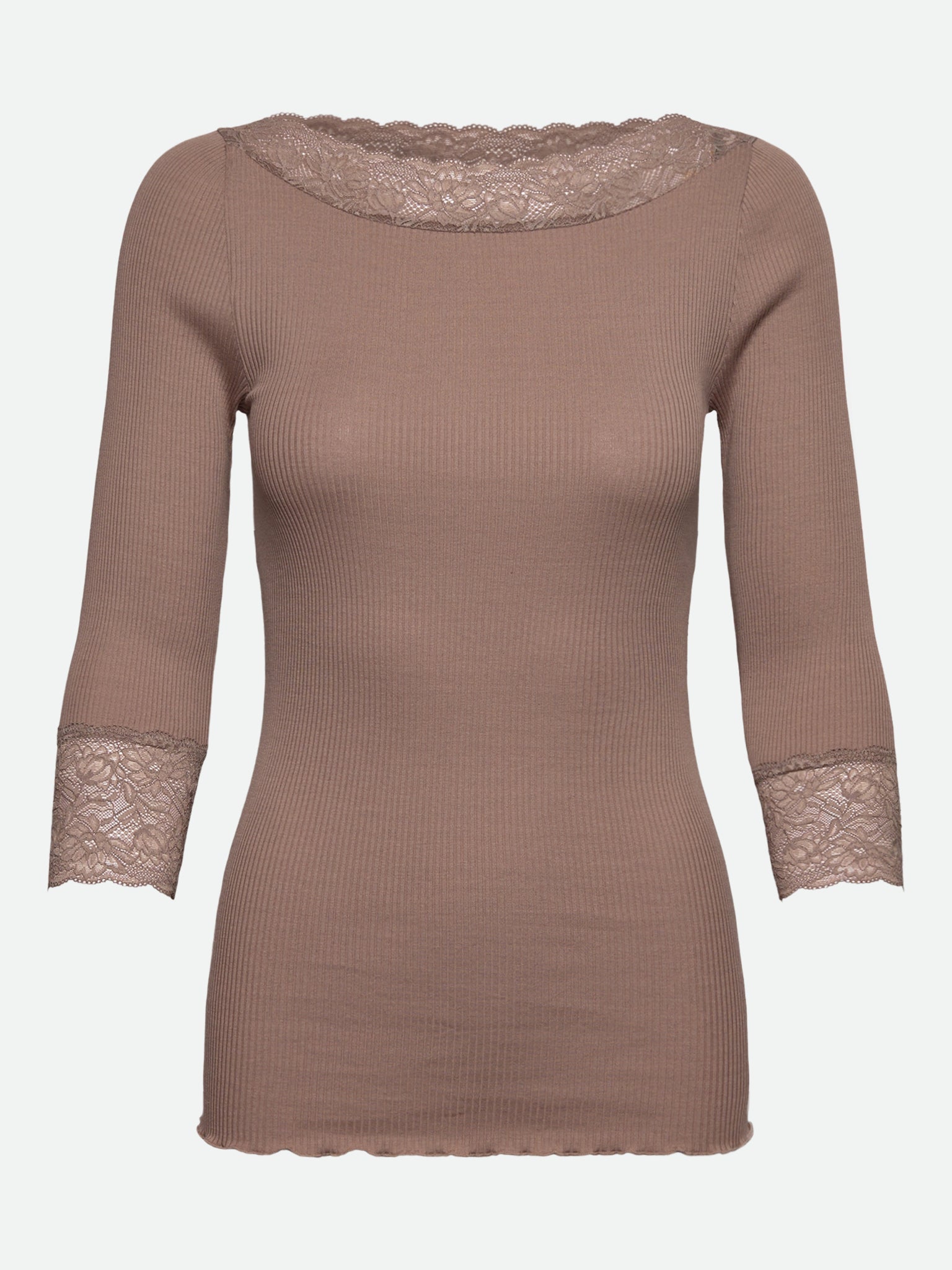 RWBeatha Silk 3/4 Sleeve Boatneck Lace T-shirt T-SHIRT LS Rosemunde Woman XS mocha meringue