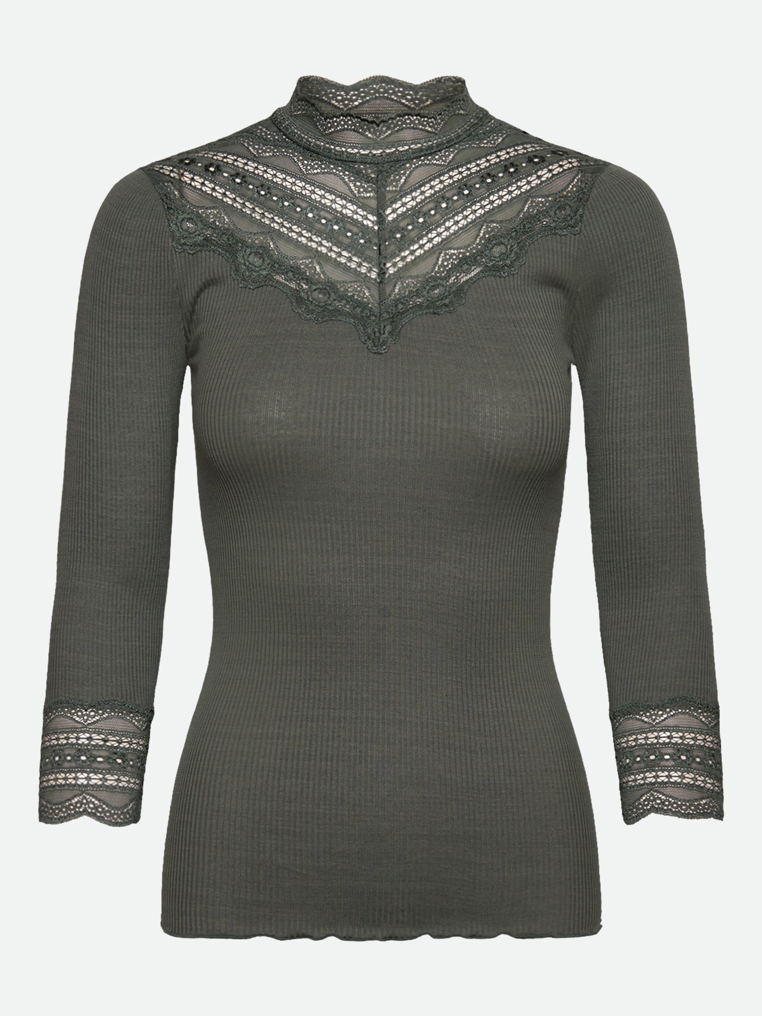 RWBenita Silk 3/4 Turtleneck Lace T-shirt T-SHIRT LS Rosemunde Woman XS balsam green