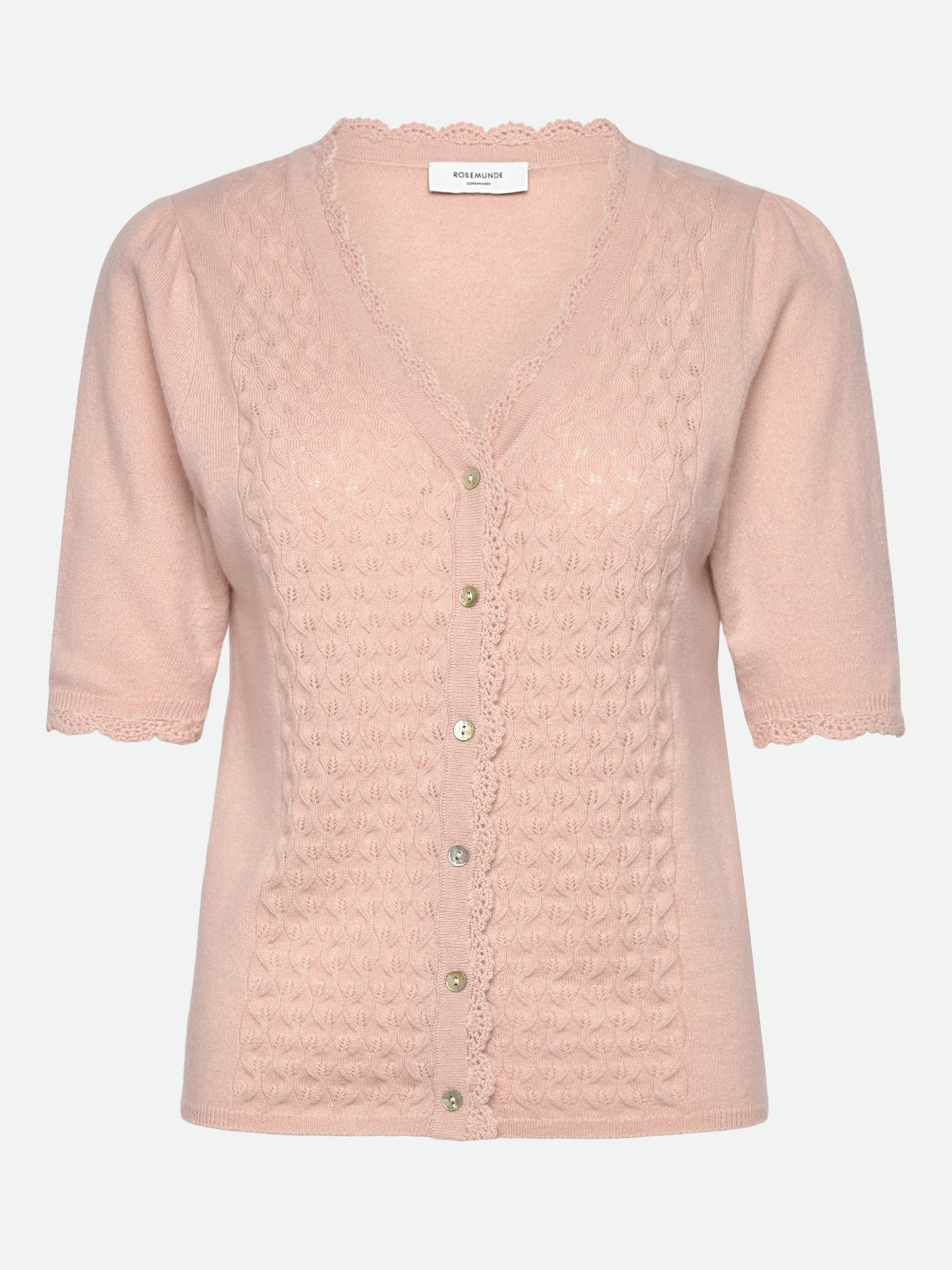 RWLaica Cashmere Crochet SS V-neck Cardigan CARDIGAN Rosemunde Woman S rose smoke