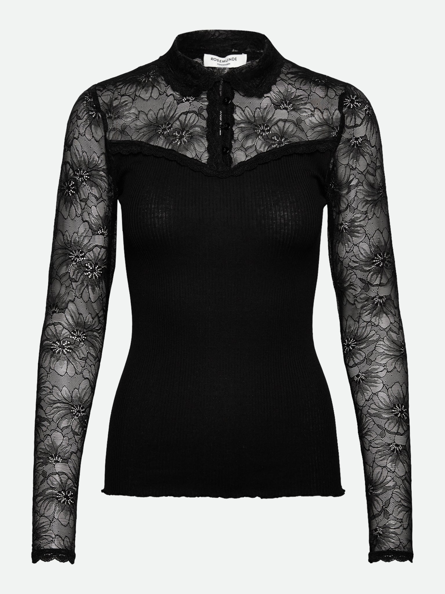 RWBeatha Silk LS Lace Polo T-shirt T-SHIRT LS Rosemunde Woman XS black