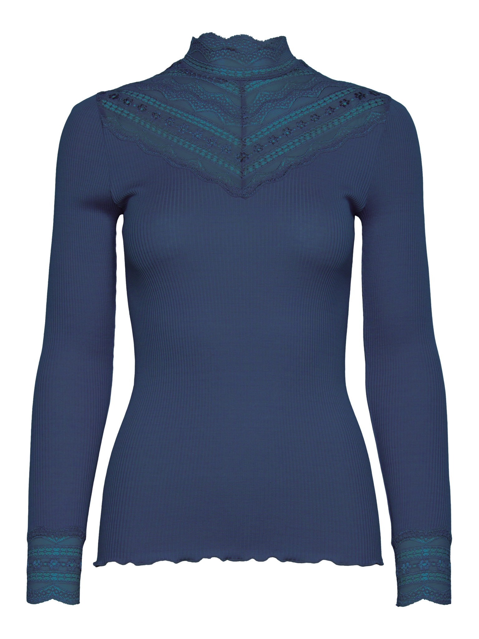 RWBenita Silk LS Lace T-neck T-shirt T-SHIRT LS Rosemunde Woman S ensign blue