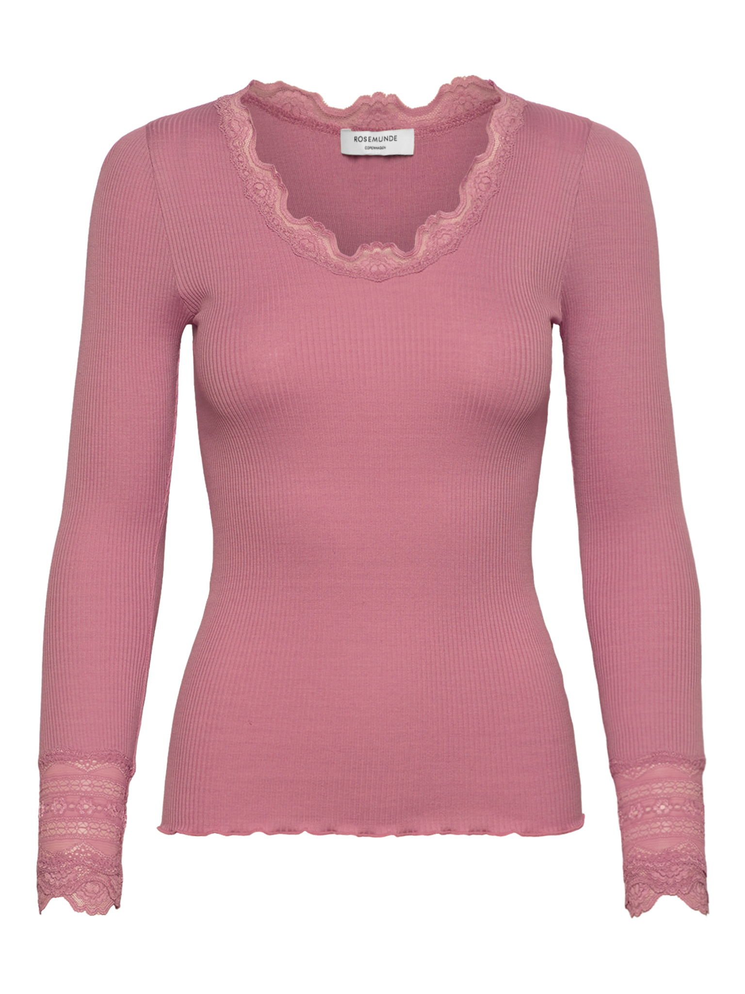 RWBenita Silk LS O-neck Lace T-shirt T-SHIRT LS Rosemunde Woman L nostalgia rose
