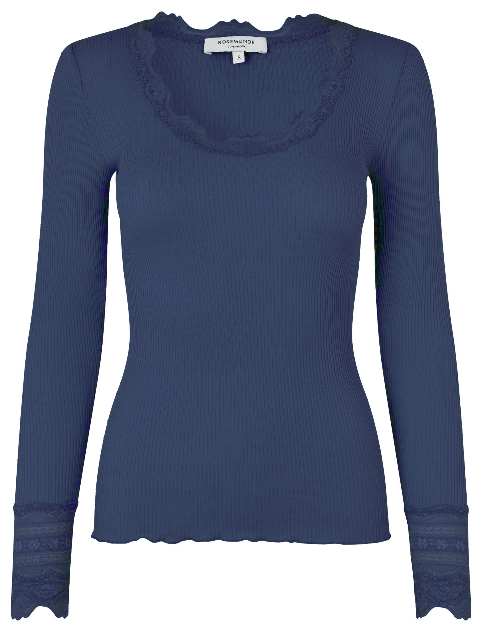 RWBenita Silk LS O-neck Lace T-shirt T-SHIRT LS Rosemunde Woman XS ensign blue