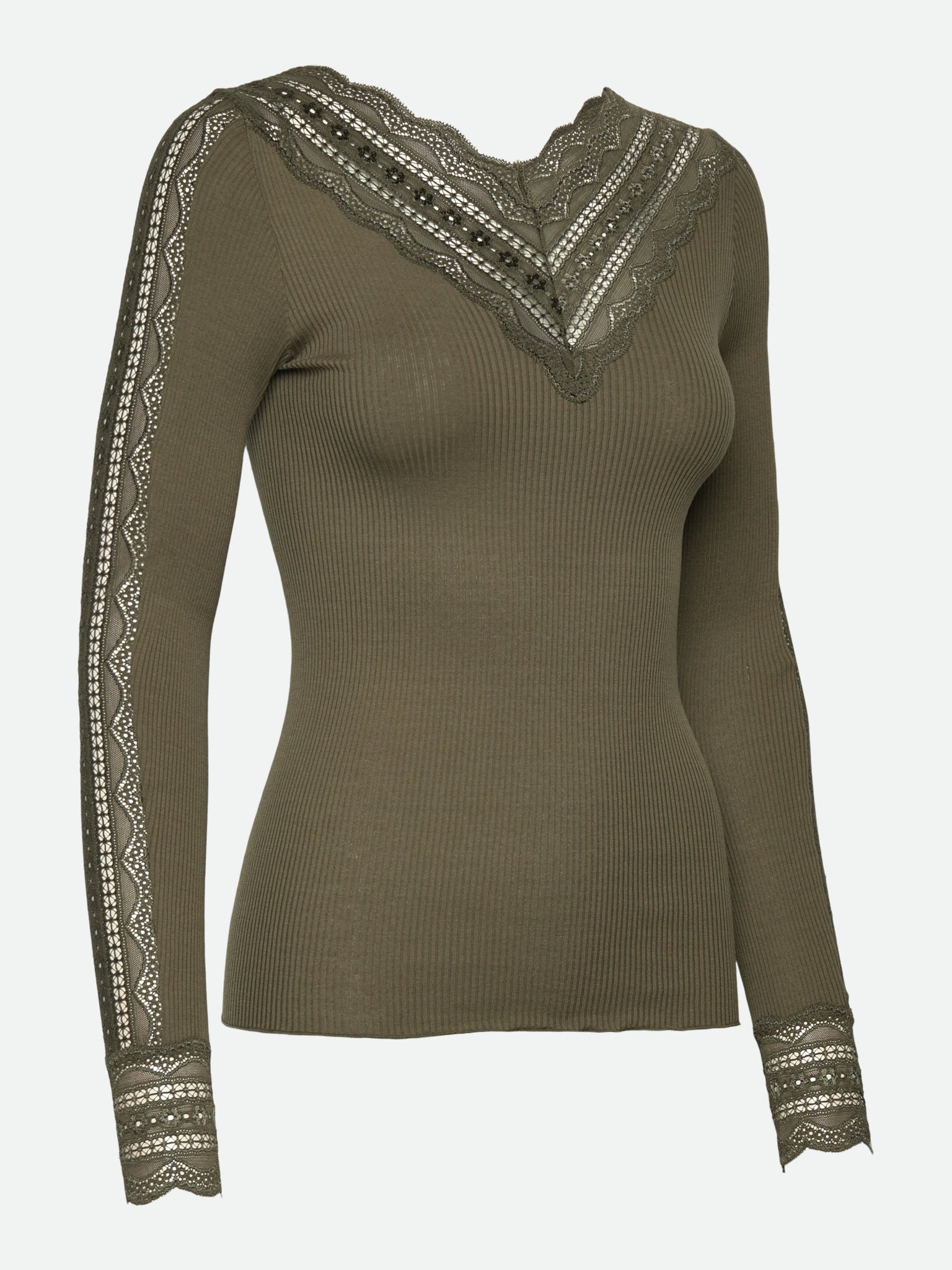 RWBenita Silk Long Sleeve T-neck Lace T-Shirt T-SHIRT LS Rosemunde Woman