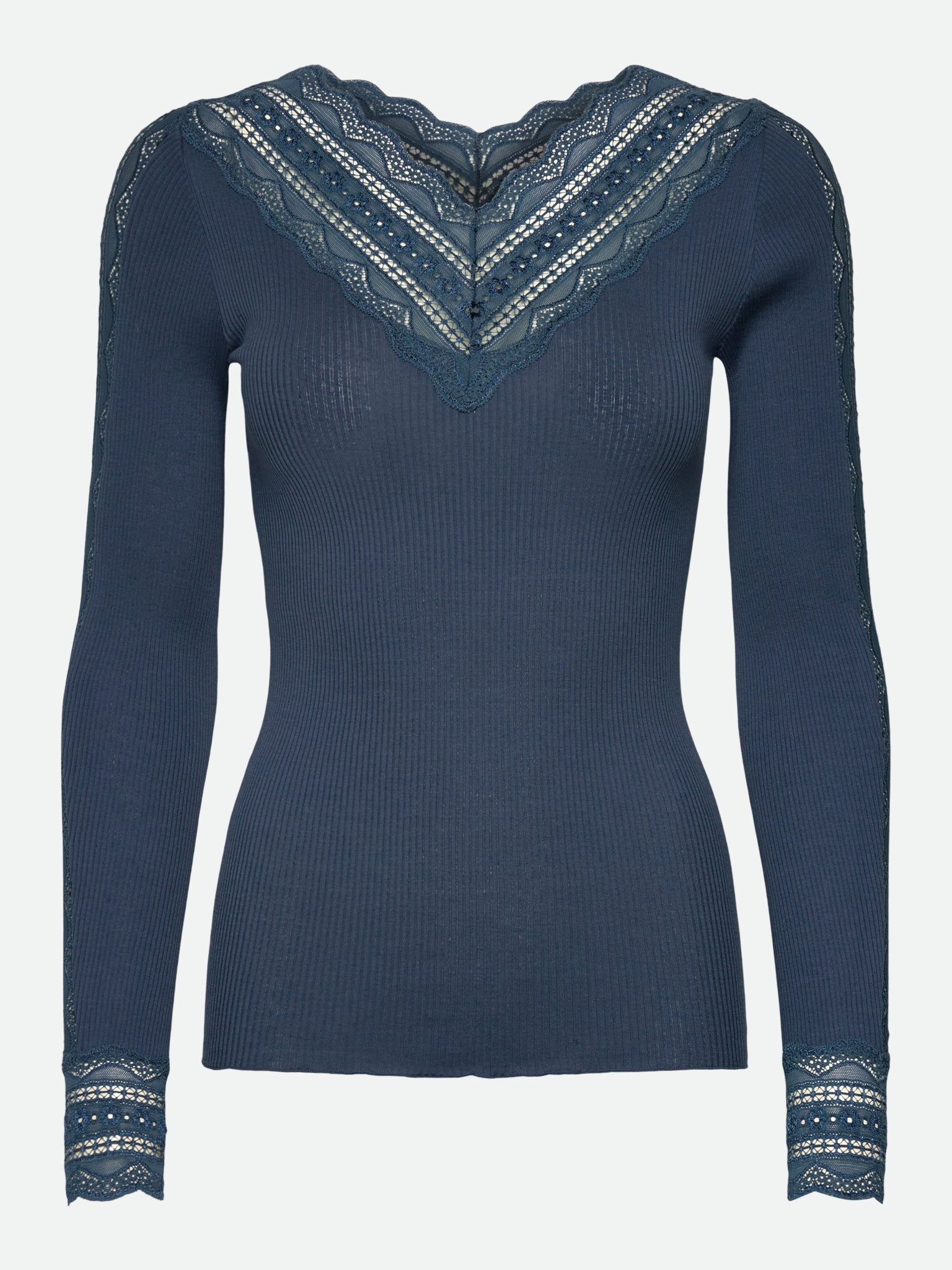 RWBenita Silk Long Sleeve T-neck Lace T-Shirt T-SHIRT LS Rosemunde Woman XS dark denim