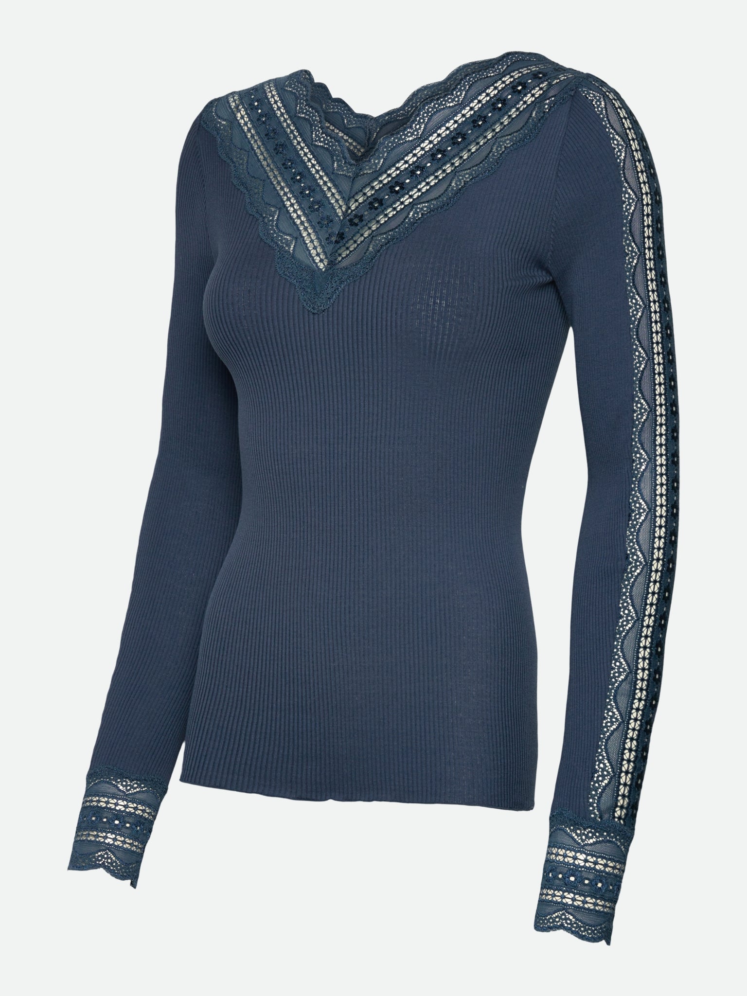 RWBenita Silk Long Sleeve T-neck Lace T-Shirt T-SHIRT LS Rosemunde Woman