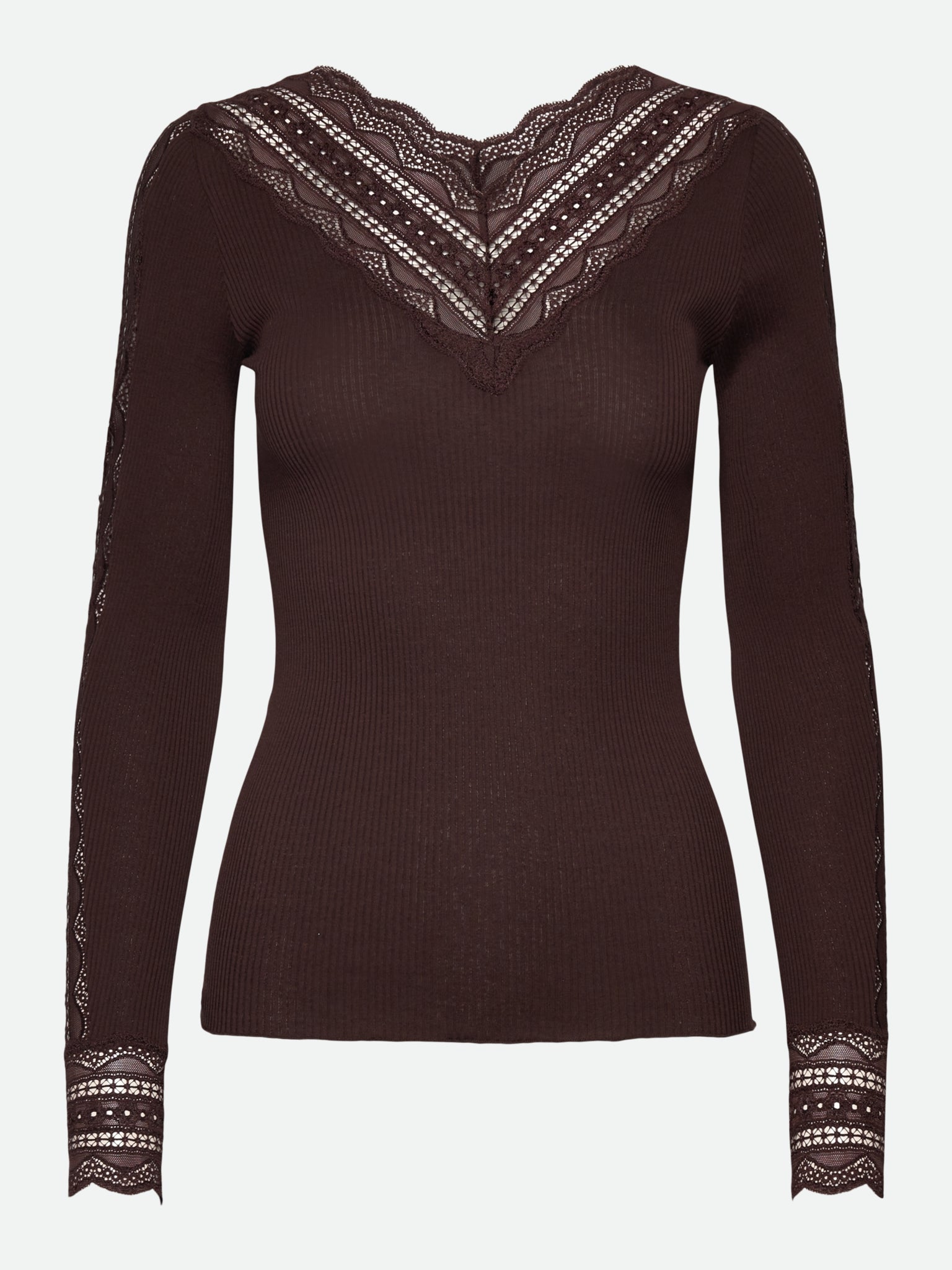 RWBenita Silk Long Sleeve T-neck Lace T-Shirt T-SHIRT LS Rosemunde Woman XS mole