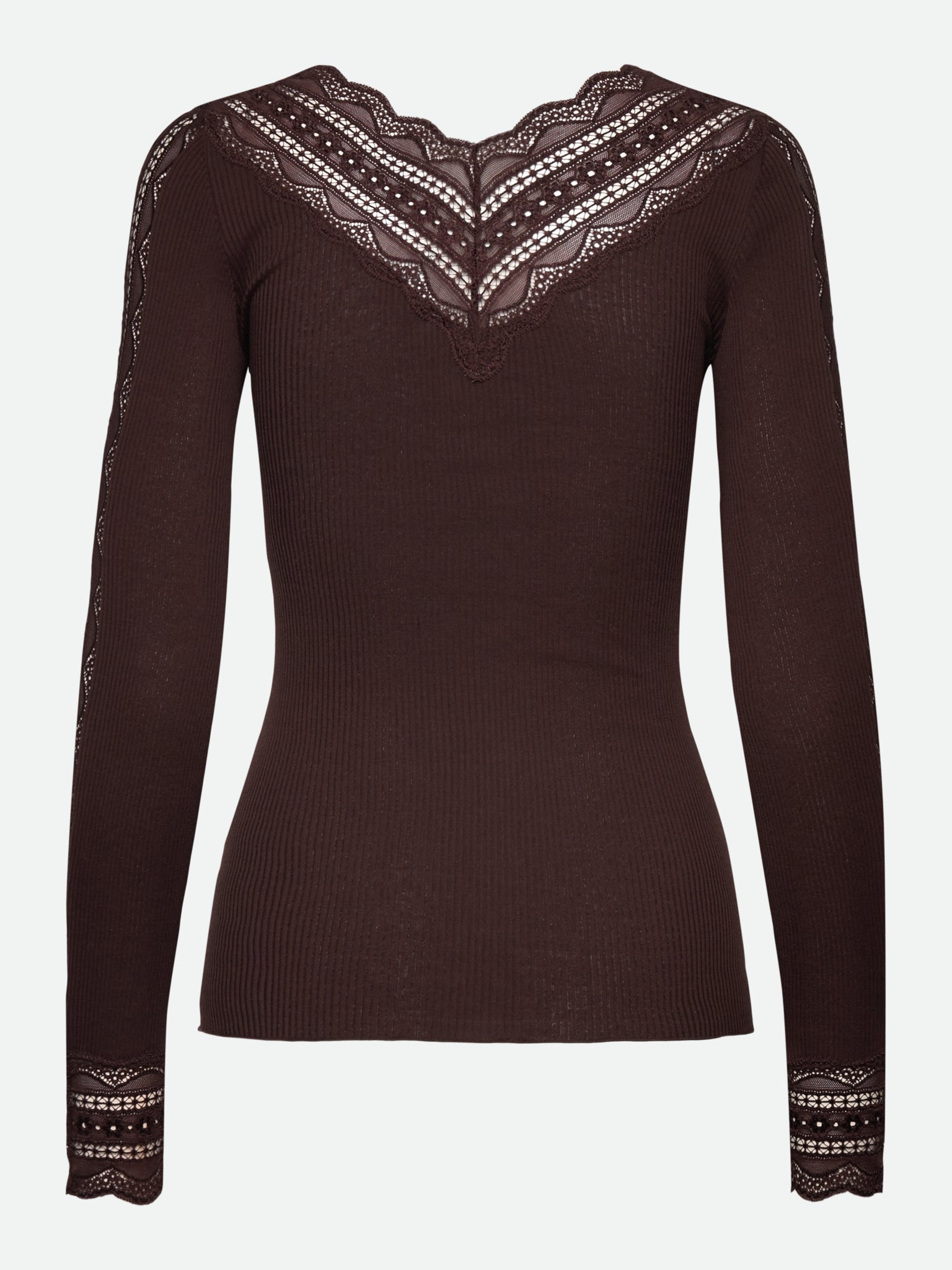 RWBenita Silk Long Sleeve T-neck Lace T-Shirt T-SHIRT LS Rosemunde Woman
