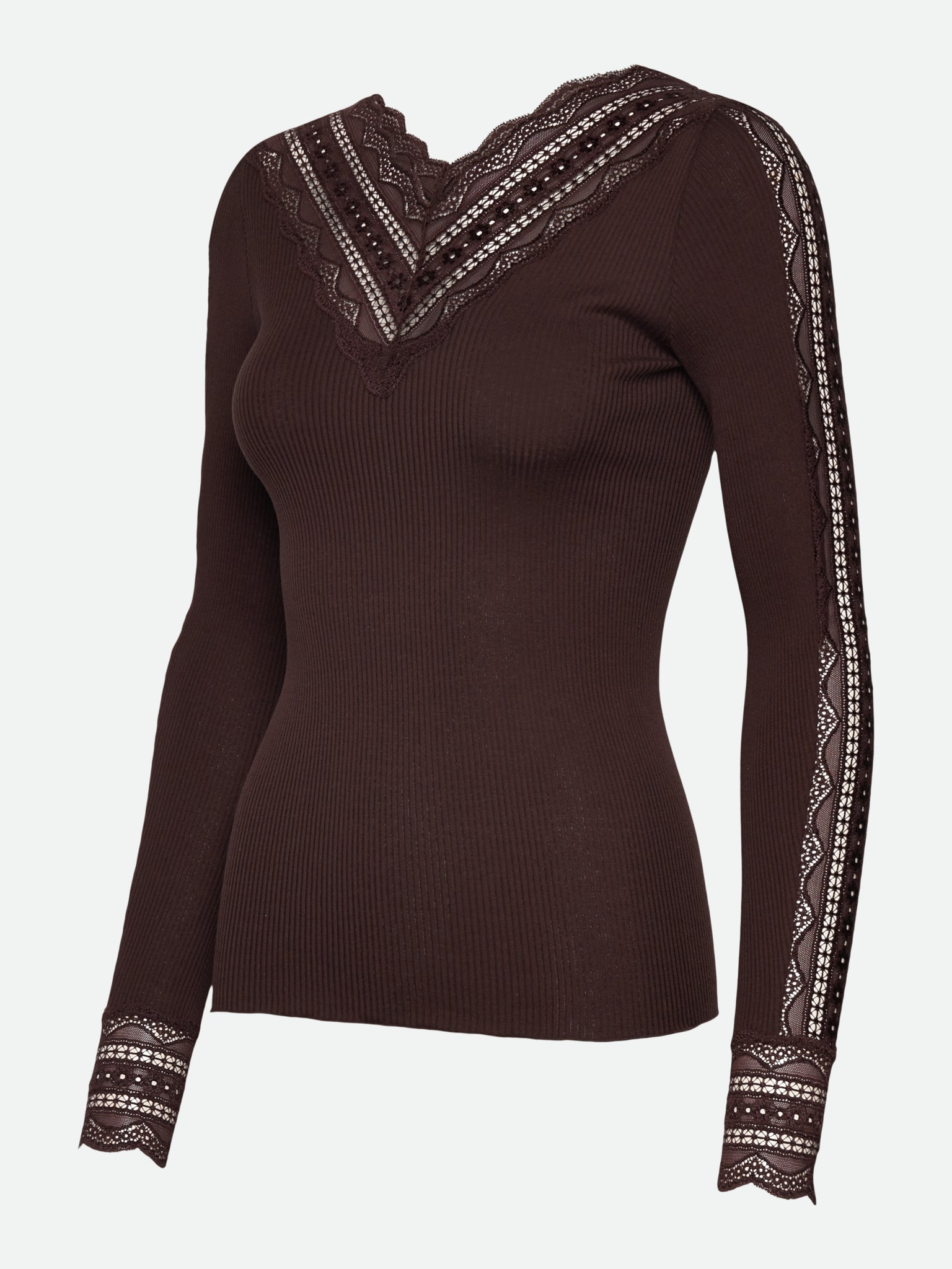 RWBenita Silk Long Sleeve T-neck Lace T-Shirt