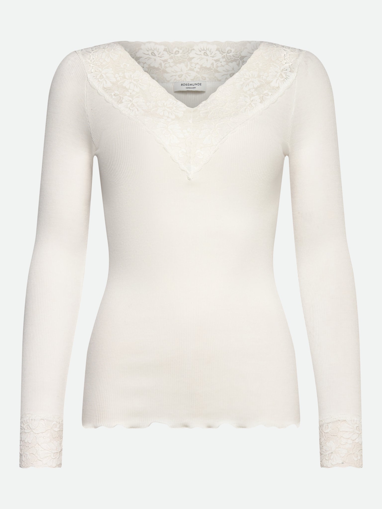 RWBernadine økologisk T-shirt med lang ærme og V-udskæring i blonder