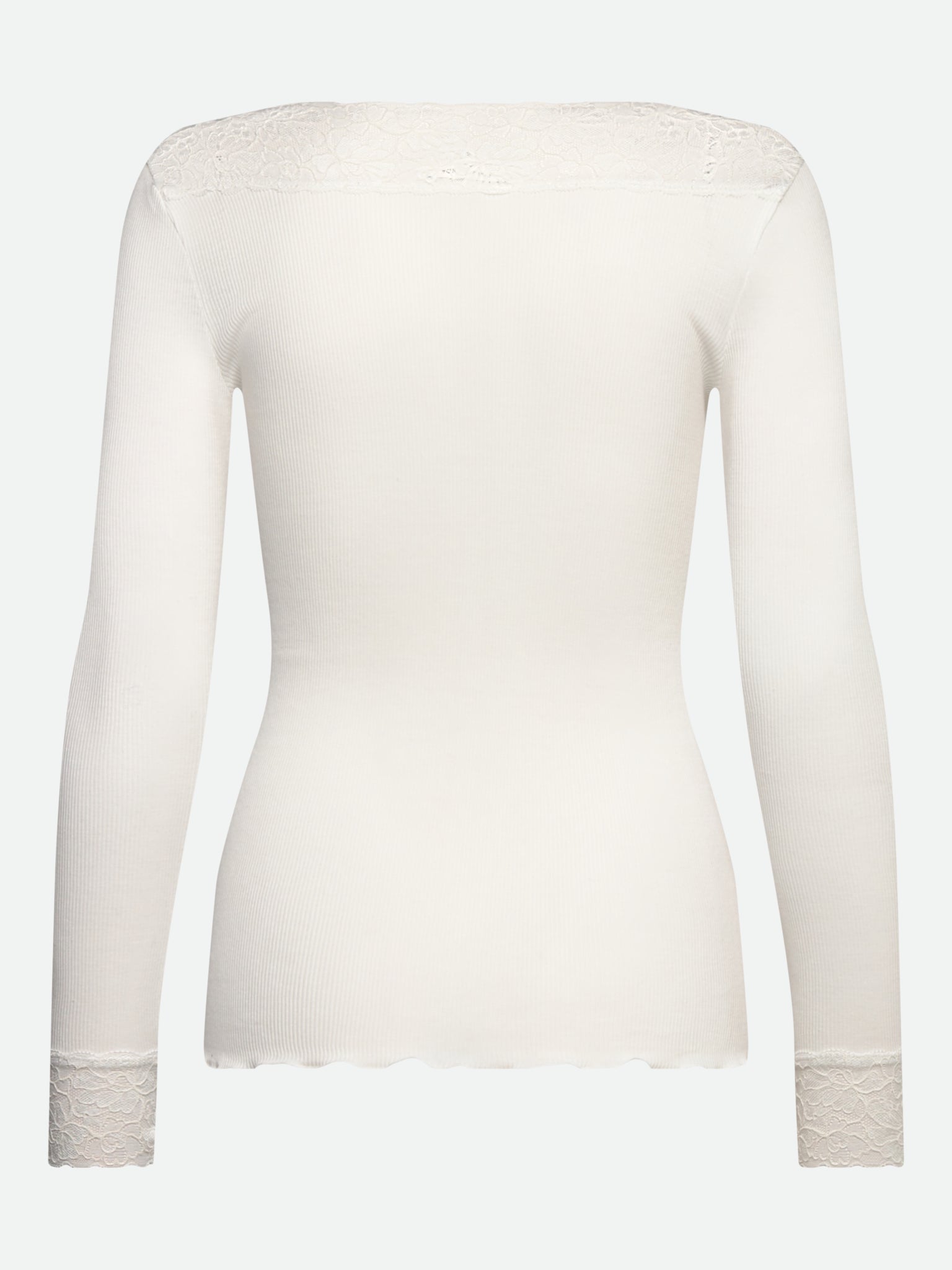RWBernadine økologisk T-shirt med lang ærme og V-udskæring i blonder