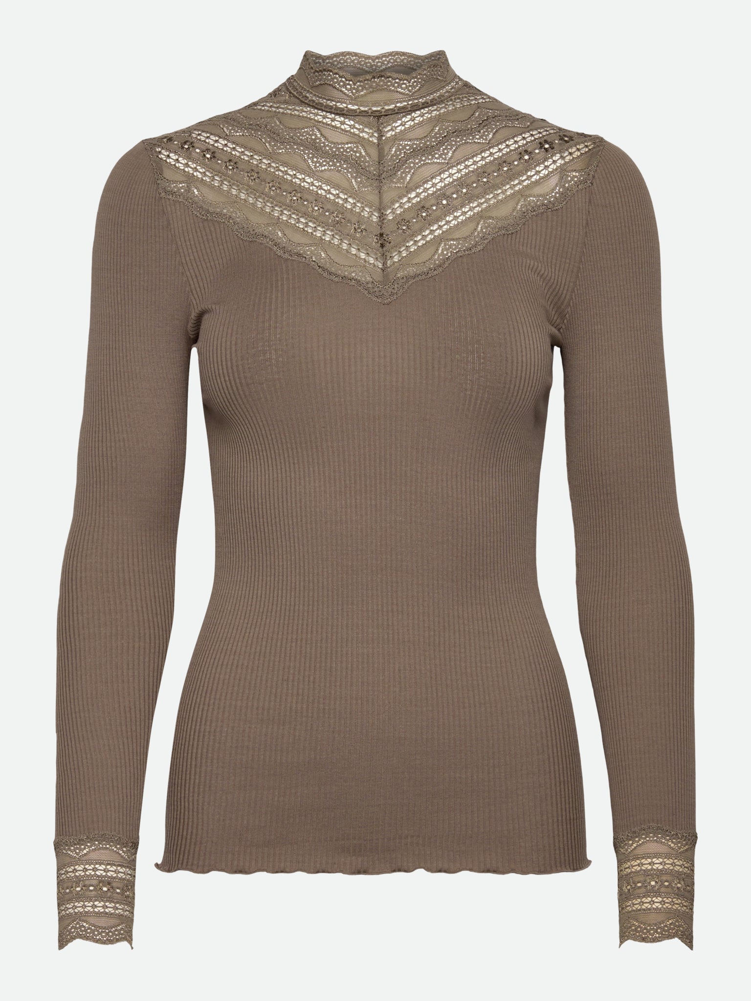 RWBenita Silk Long Sleeve Lace T-neck T-shirt T-SHIRT LS Rosemunde Woman XS walnut
