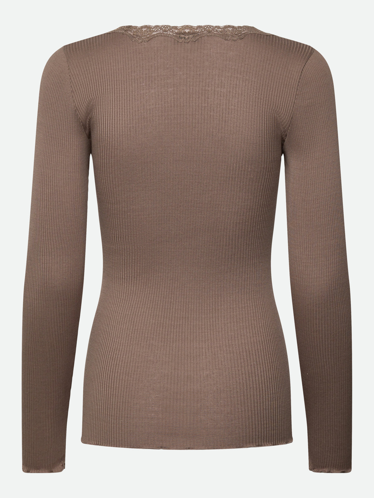 RWBabette silke-T-shirt med lang erme, U-hals og blonder