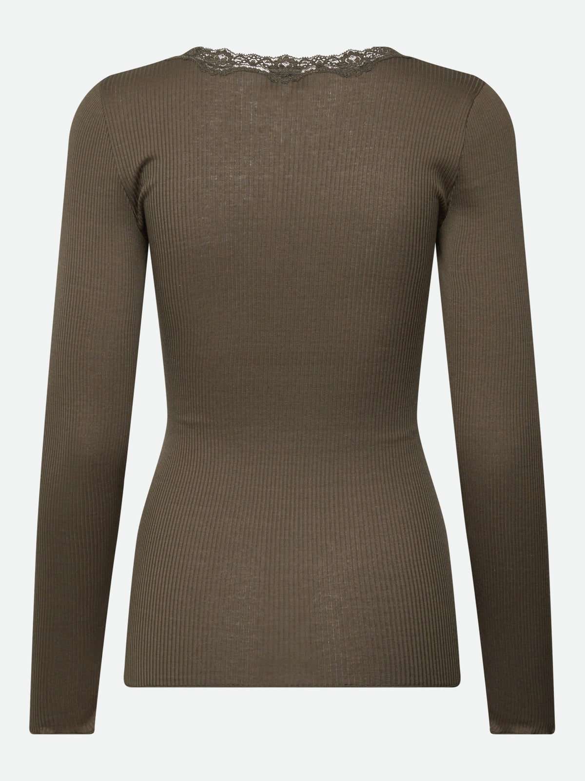 RWBabette silke-T-shirt med lang erme, U-hals og blonder