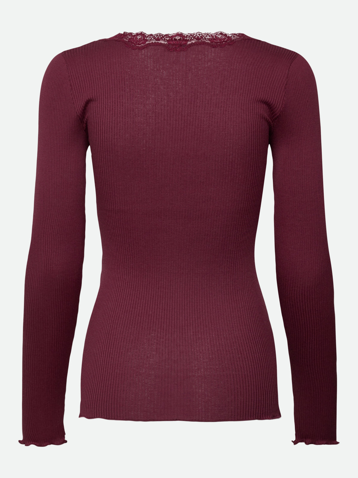 RWBabette silke-T-shirt med lang erme, U-hals og blonder