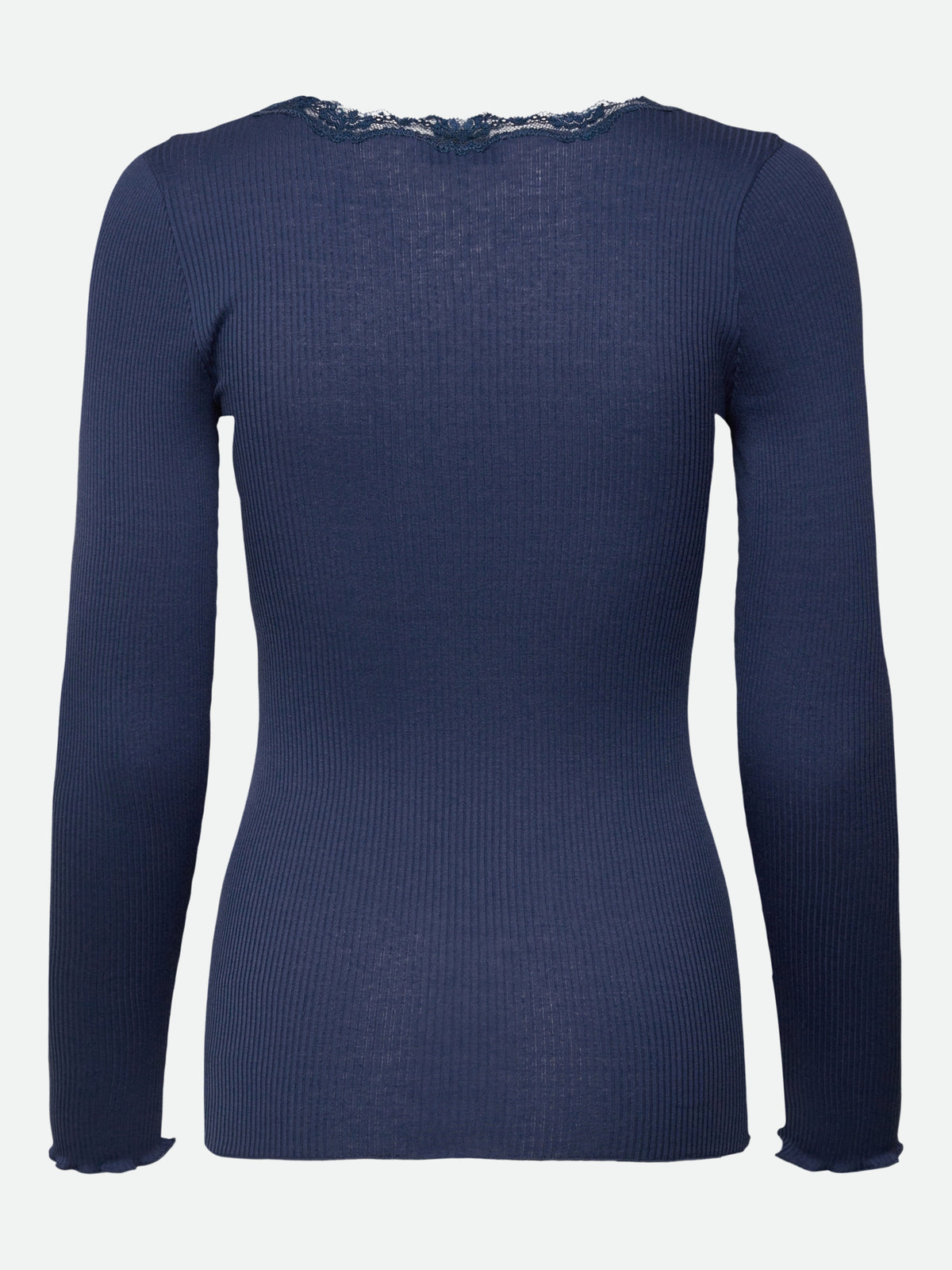 RWBabette silke-T-shirt med lang erme, U-hals og blonder