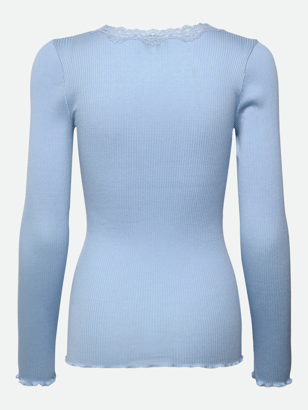 RWBabette silke-T-shirt med lang erme, U-hals og blonder
