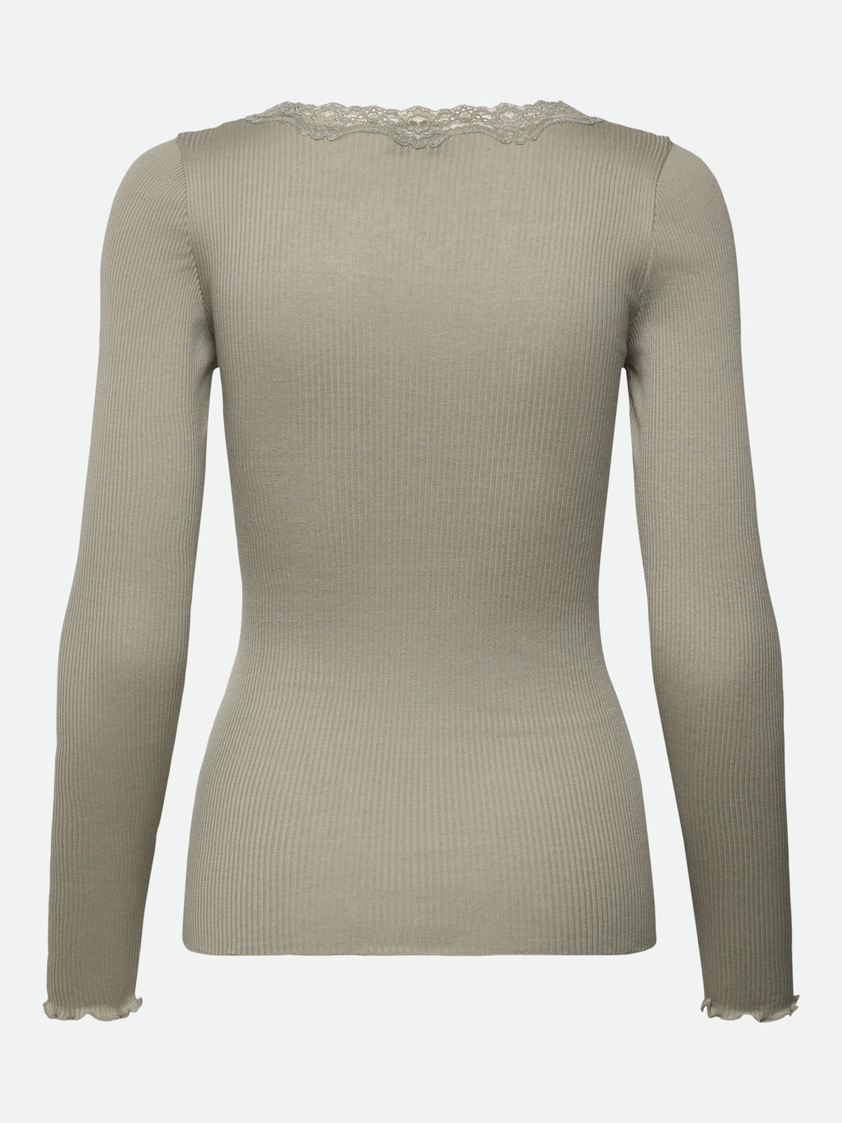 RWBabette silke-T-shirt med lang erme, U-hals og blonder