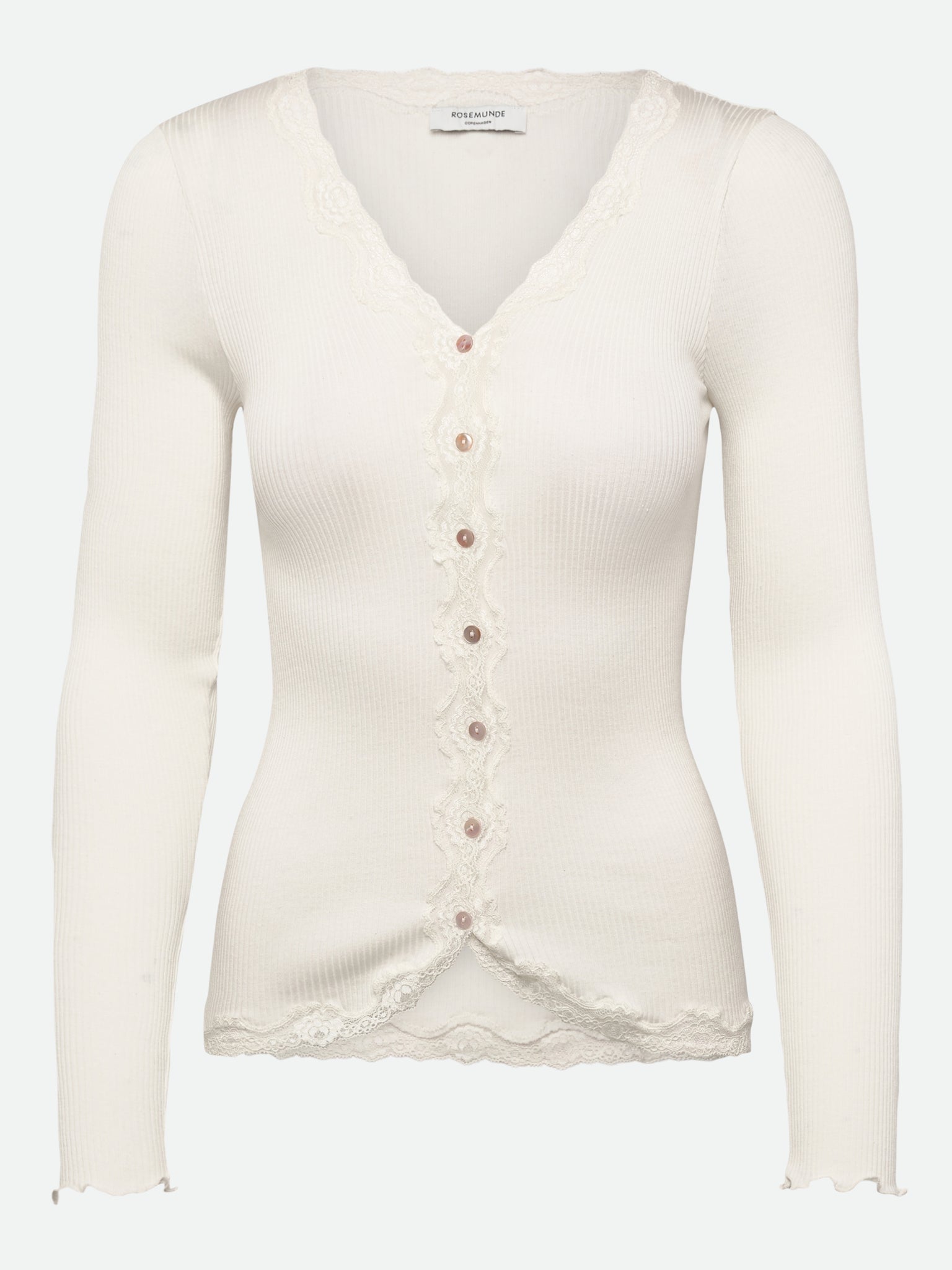 RWBabette Seiden-Strickjacke mit V-Ausschnitt und Spitze