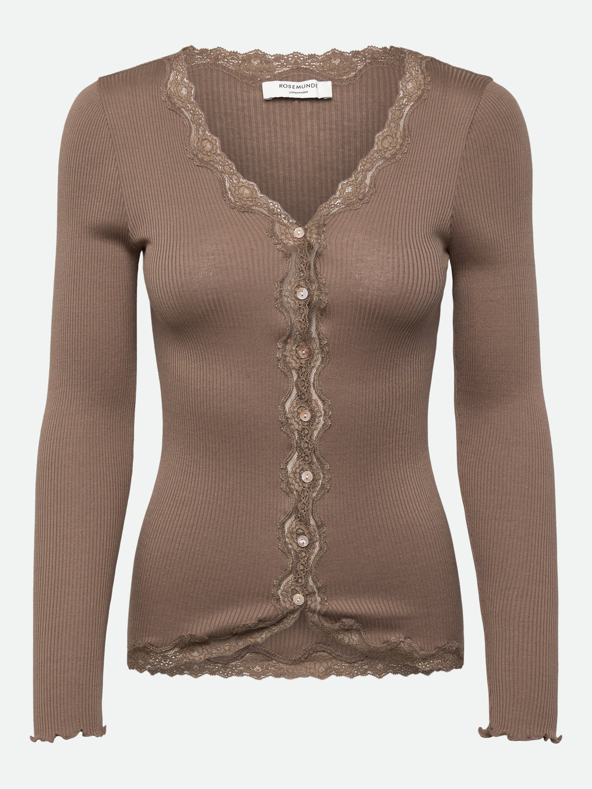 RWBabette silke-cardigan med lang erme, V-hals og blonder