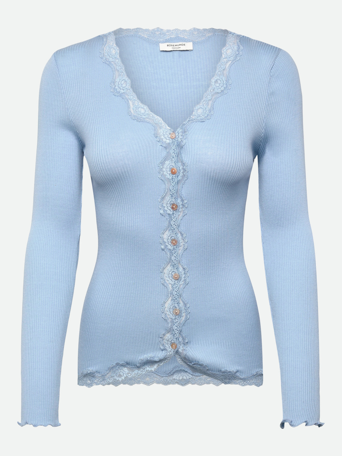 RWBabette silke-cardigan med lang erme, V-hals og blonder