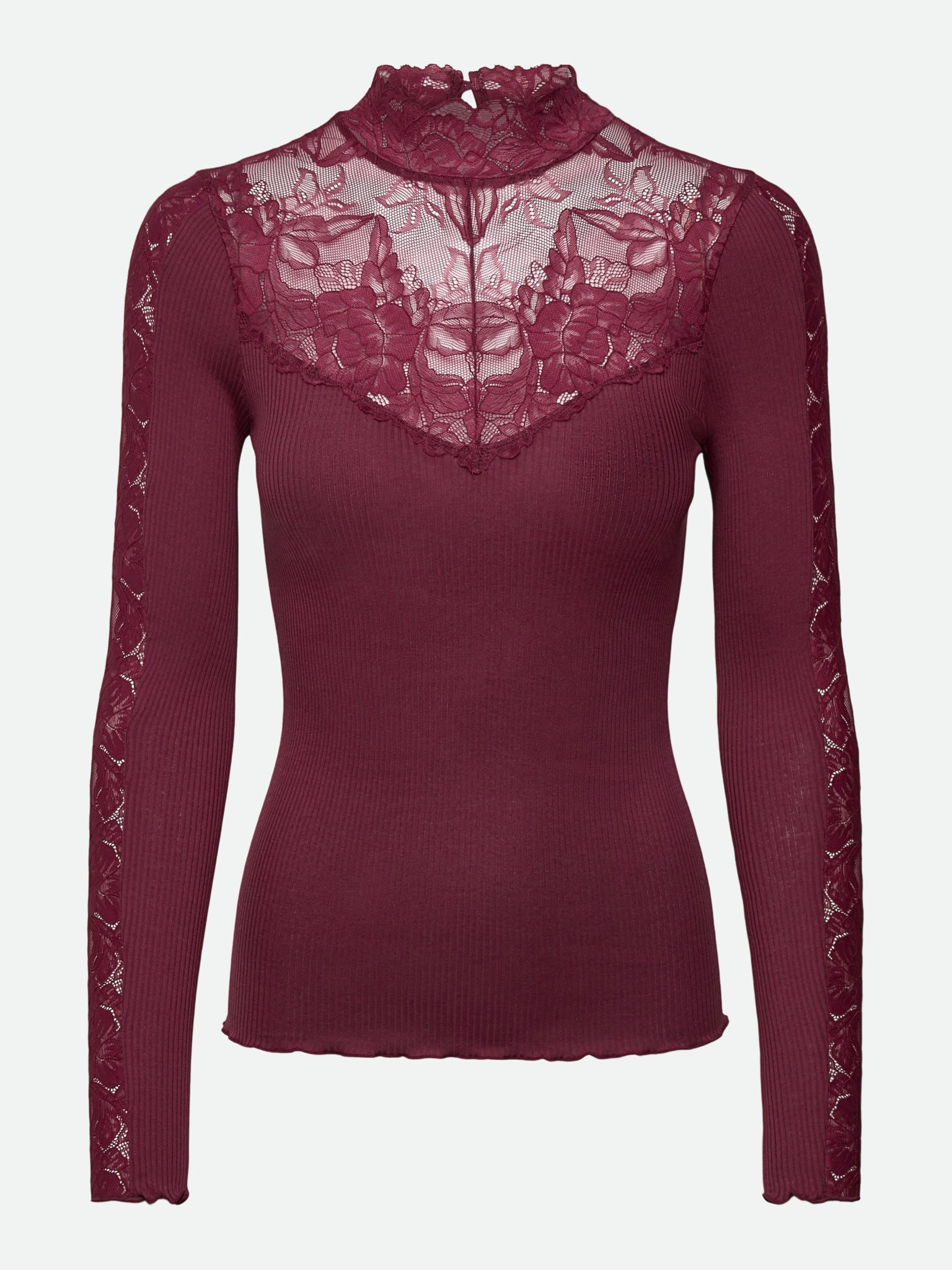 RWBeatha Silk Long Sleeve Lace T-neck T-shirt T-SHIRT LS Rosemunde Woman XS Windsor wine