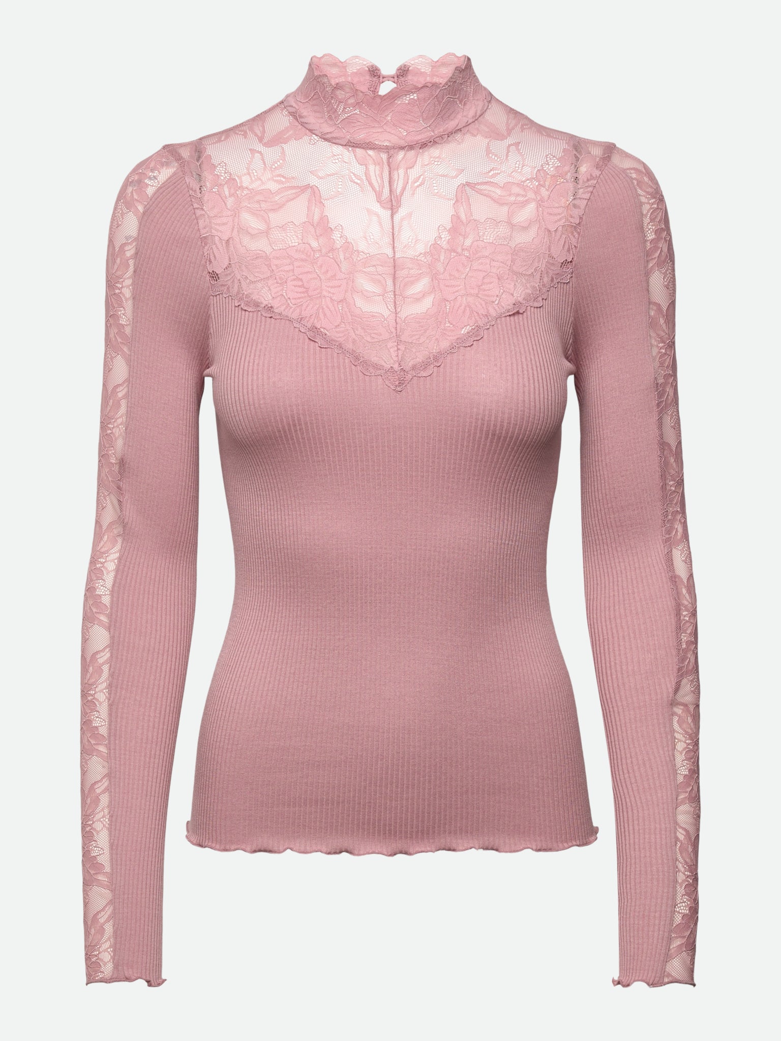 RWBeatha Silk Long Sleeve Lace T-neck T-shirt T-SHIRT LS Rosemunde Woman XS woodrose