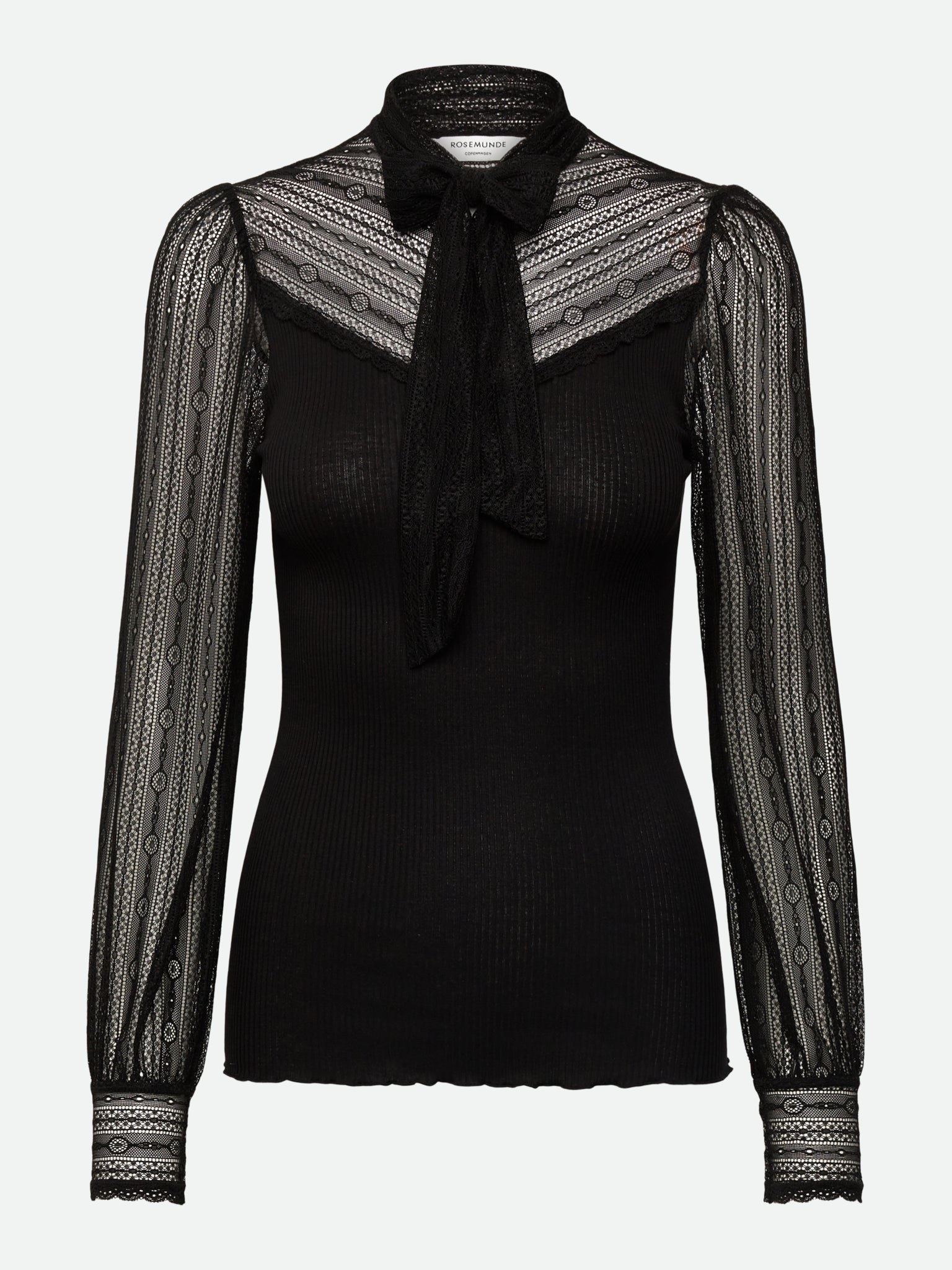 RWBeatha Silk Full lace Bow Long sleeve T-shirt T-SHIRT LS Rosemunde Woman XS black
