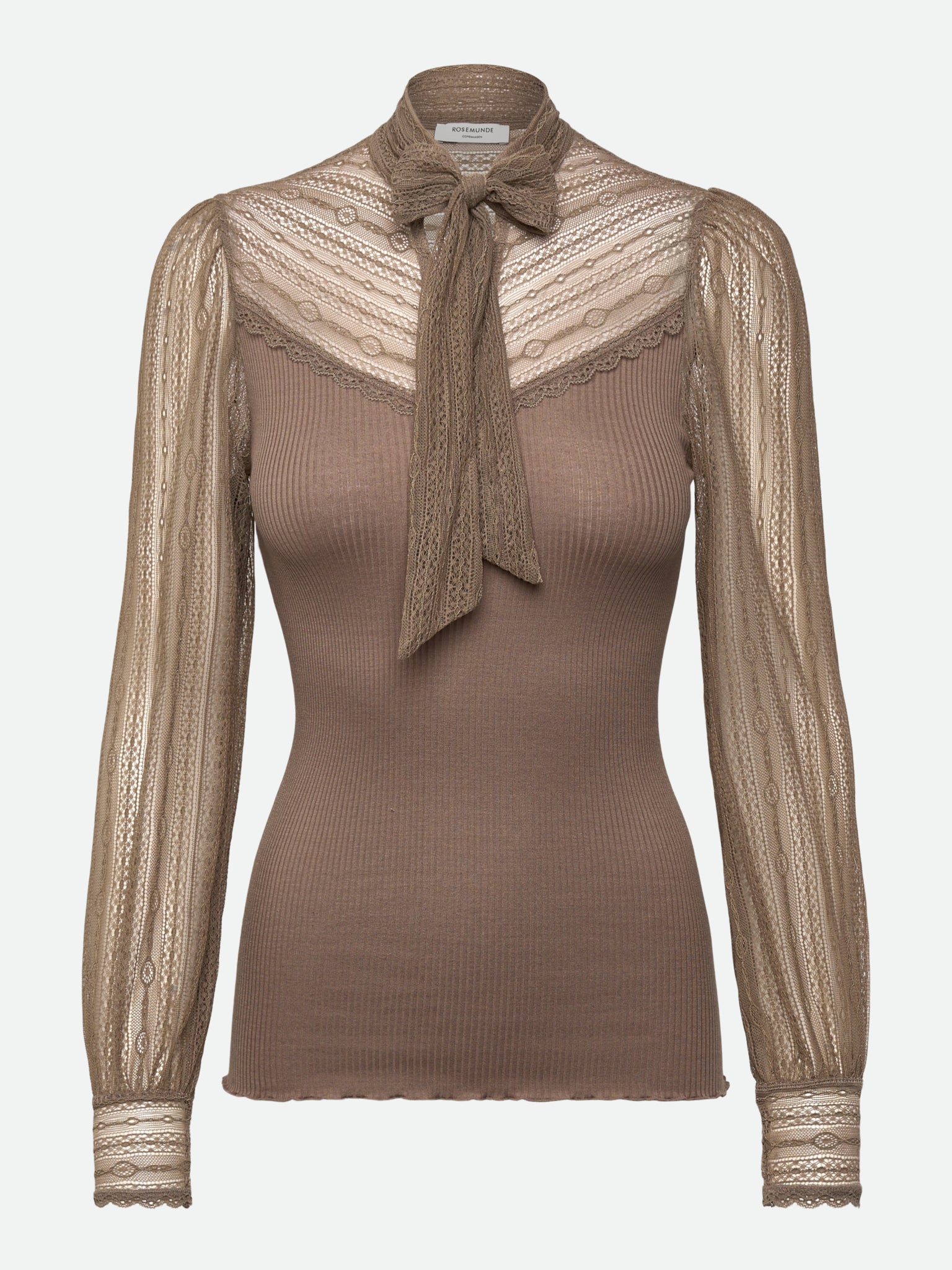 RWBeatha Silk Full lace Bow Long sleeve T-shirt T-SHIRT LS Rosemunde Woman XS walnut