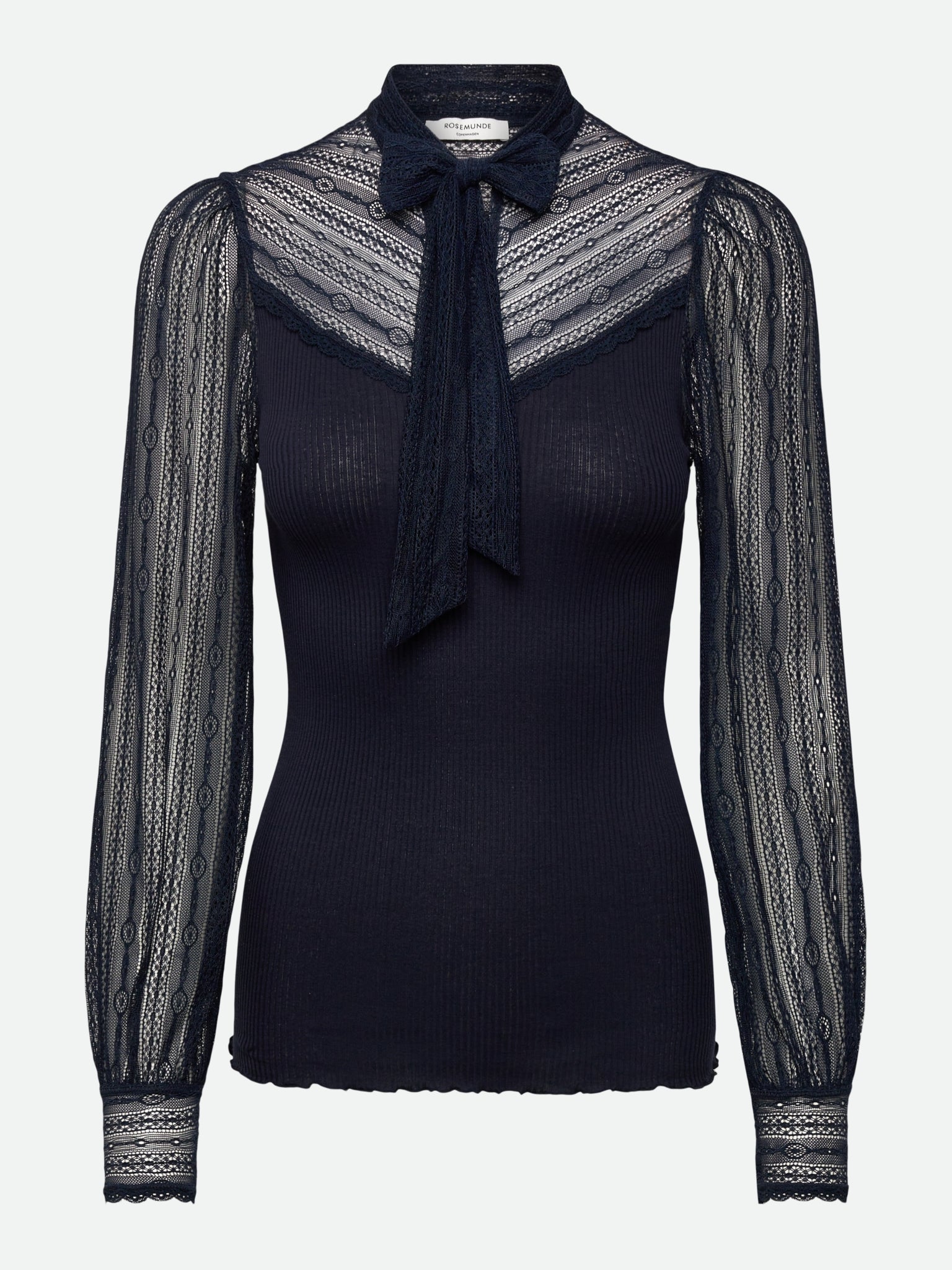 RWBeatha Silk Full lace Bow Long sleeve T-shirt T-SHIRT LS Rosemunde Woman S navy