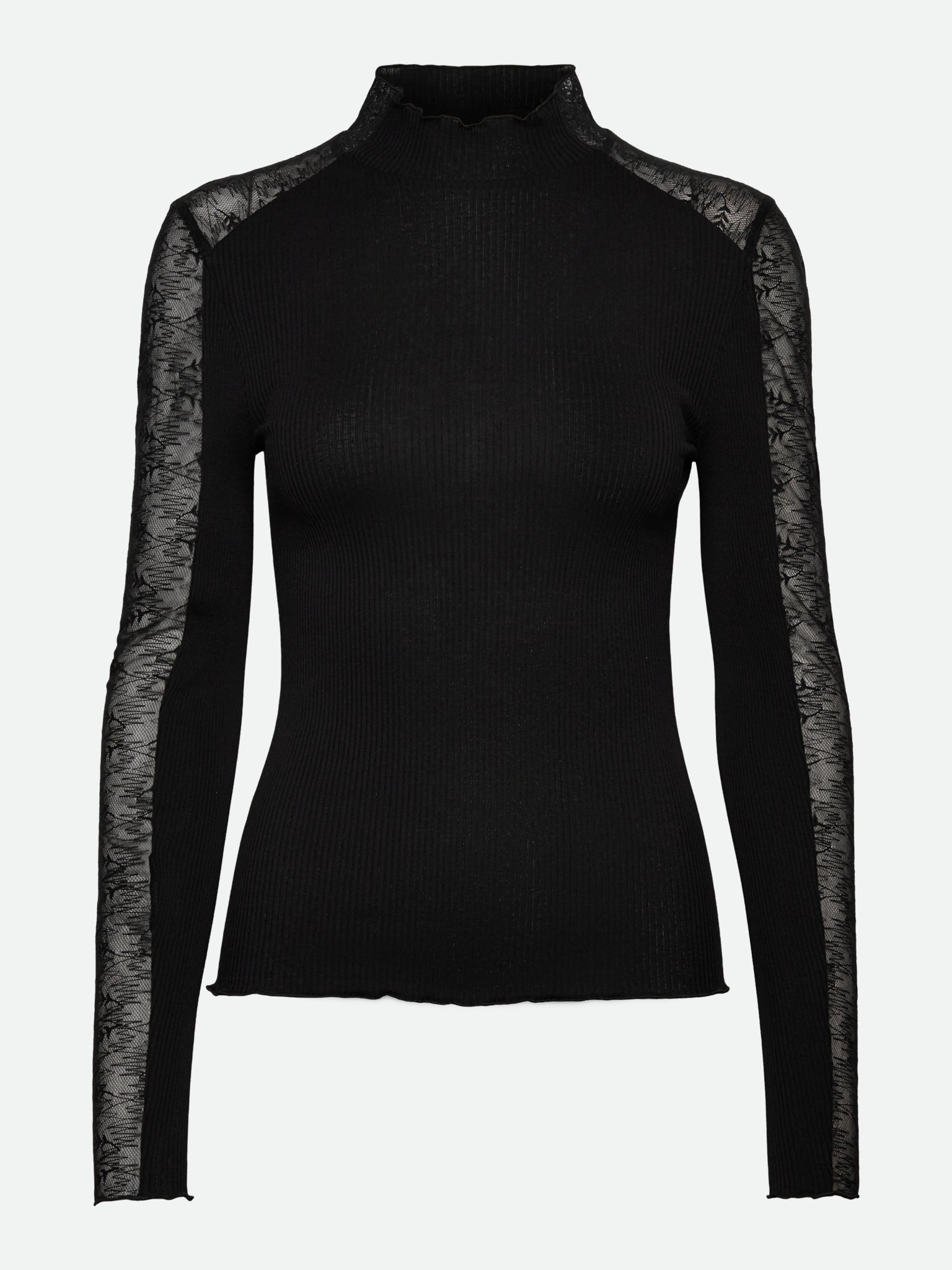 RWBeatha Silk LS Half Lace T-neck T-shirt T-SHIRT LS Rosemunde Woman XS black