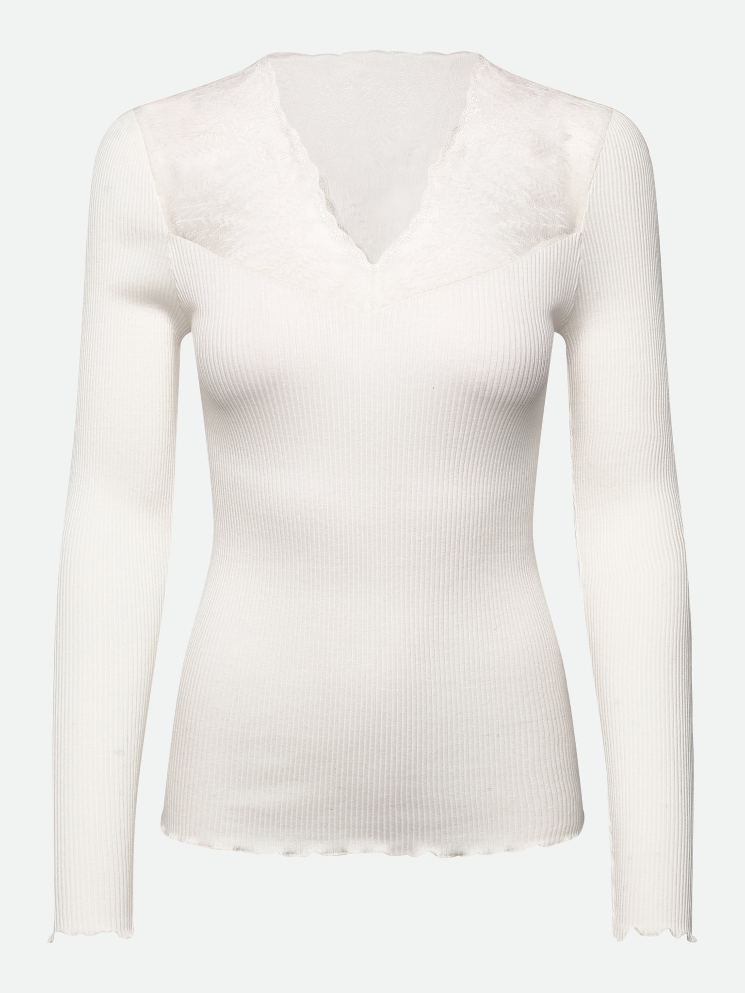 RWBeatha Silk Long Sleeve V-neck Half Lace T-shirt T-SHIRT LS Rosemunde Woman XS ivory