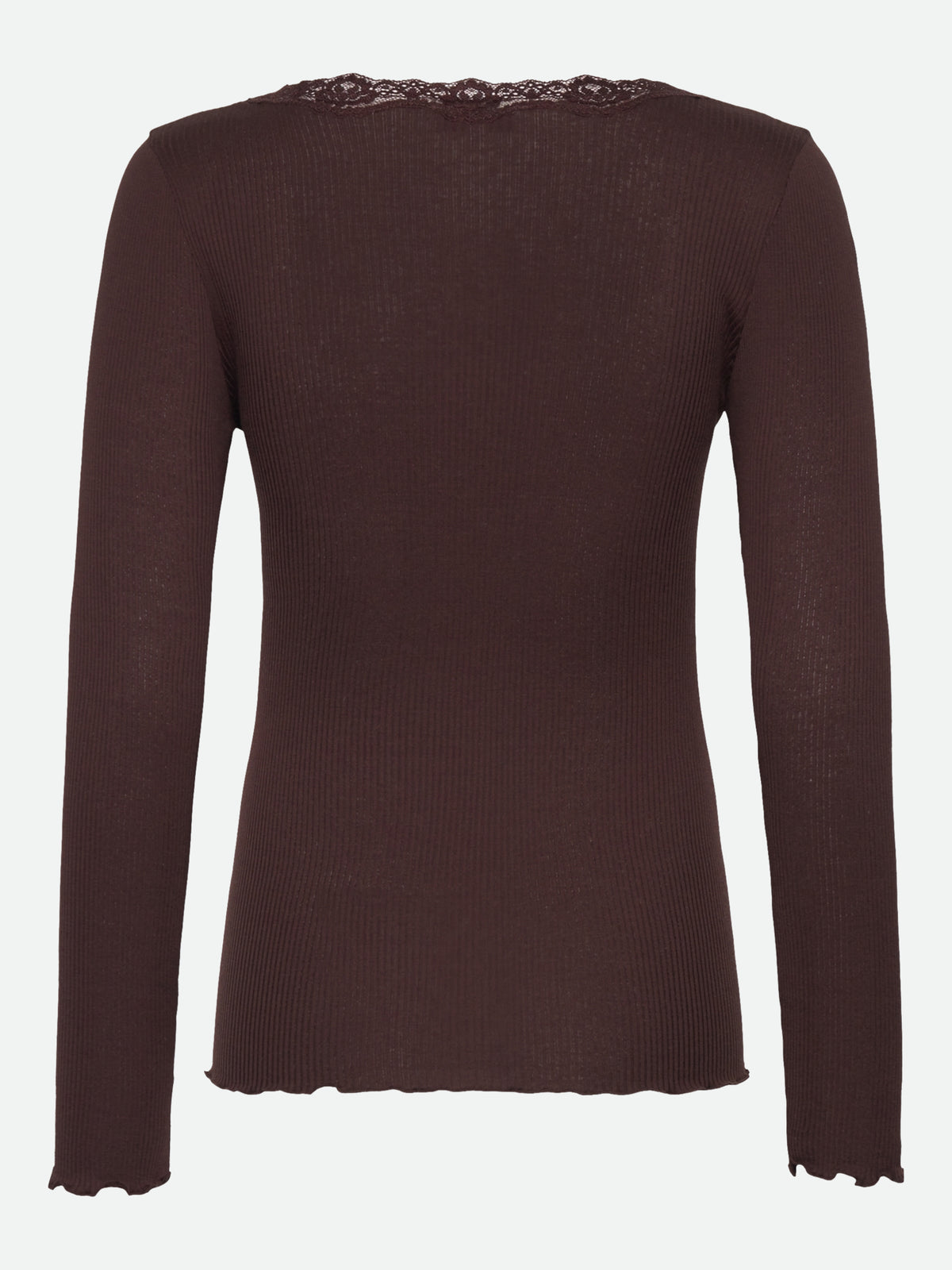 RWBabette silke-T-shirt med lang erme, U-hals og blonder