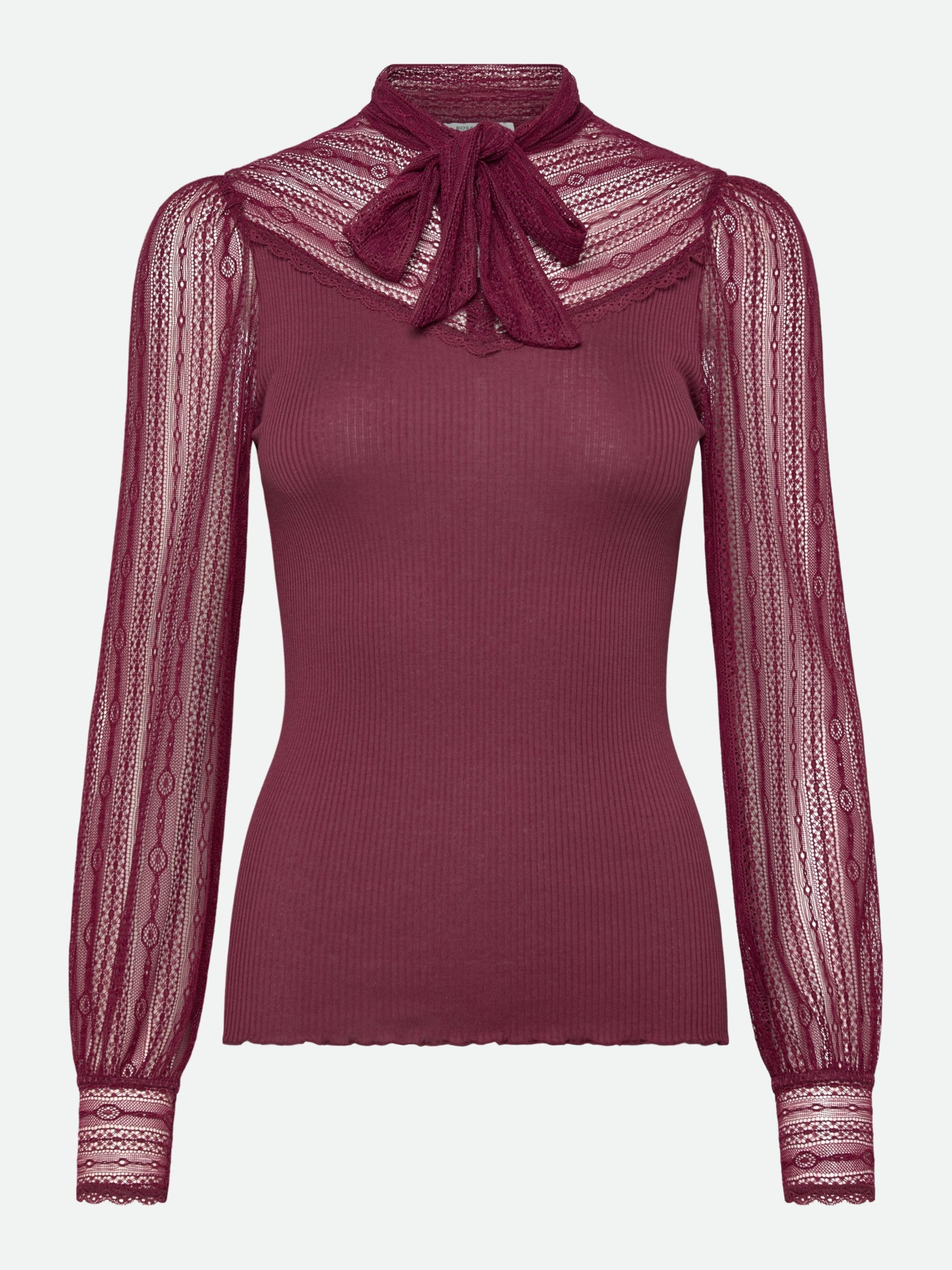 RWBeatha Silk Full lace Bow Long sleeve T-shirt T-SHIRT LS Rosemunde Woman XS Windsor wine