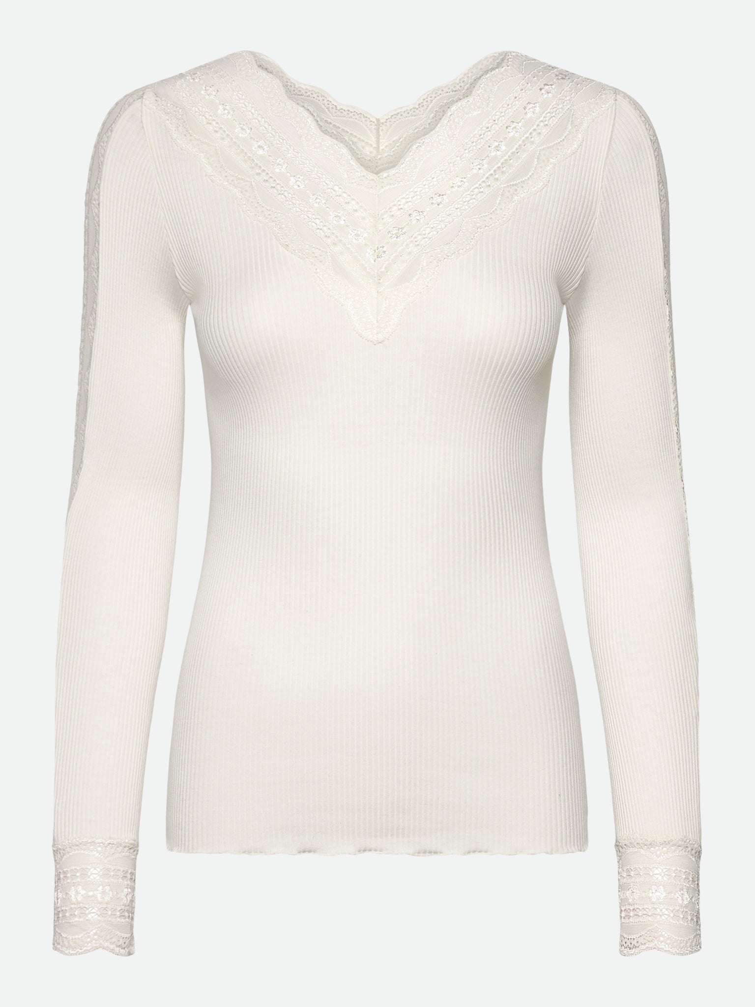 RWBenita Silk Long Sleeve T-neck Lace T-Shirt T-SHIRT LS Rosemunde Woman XS ivory