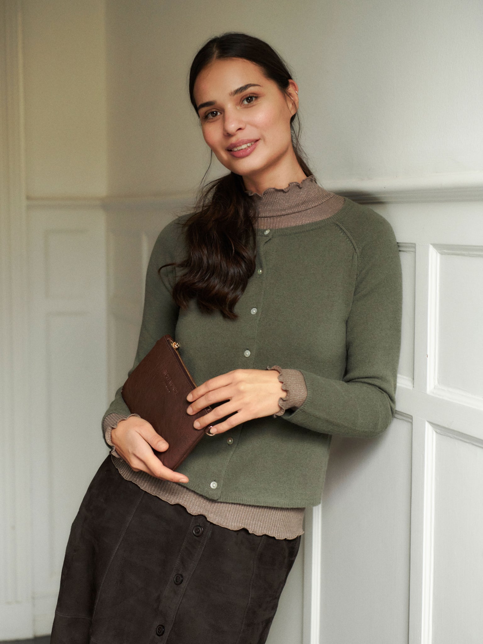 RWLaica kasjmier vest met lange mouwen, ronde hals en raglanmouwen