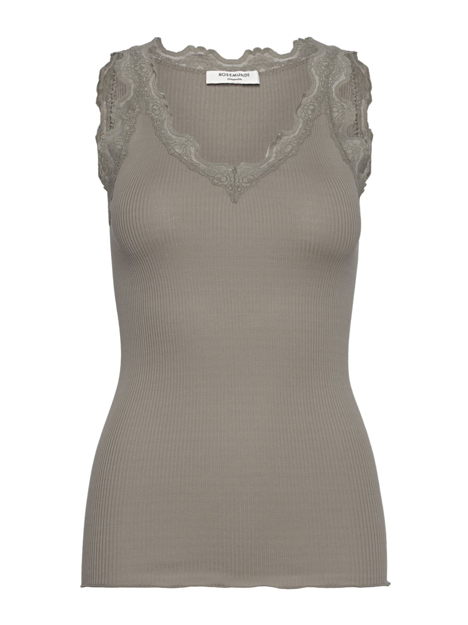 RWBeatha Silk SL V-neck Lace Top TOP Rosemunde Woman L dried sage