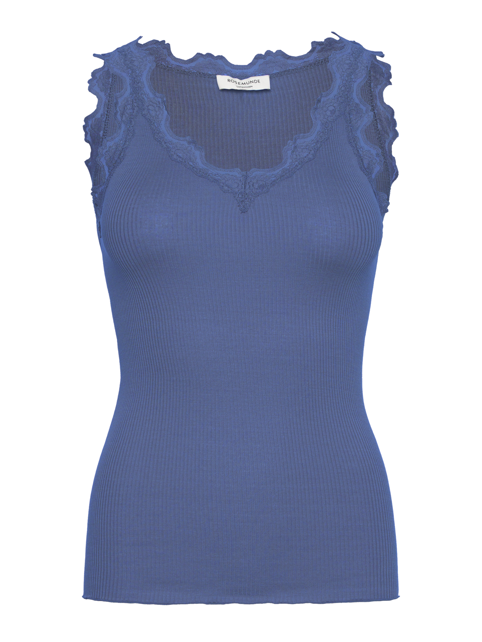 RWBeatha Silk SL V-neck Lace Top TOP Rosemunde Woman L dutch blue