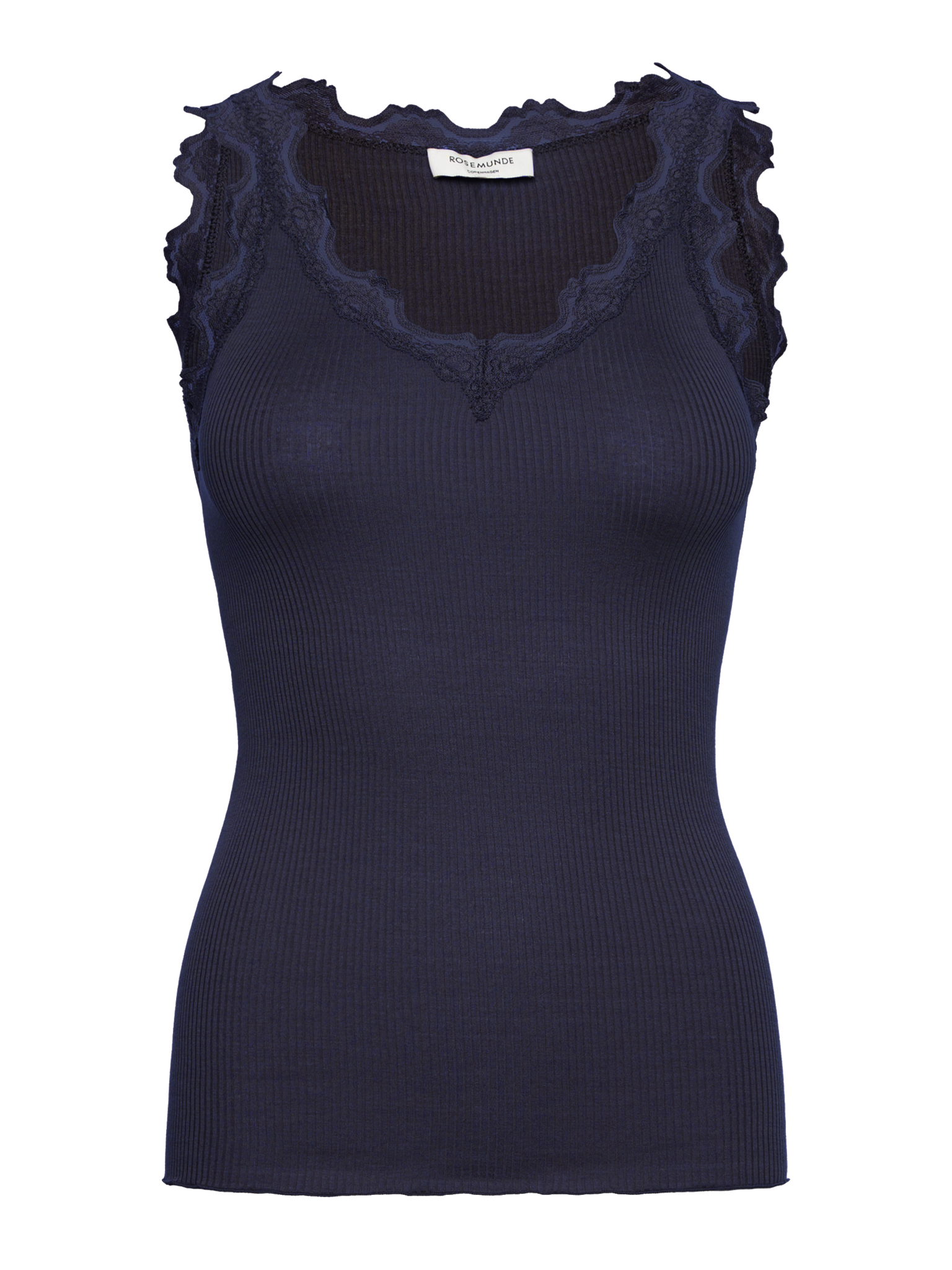 RWBeatha Silk SL V-neck Lace Top TOP Rosemunde Woman L navy