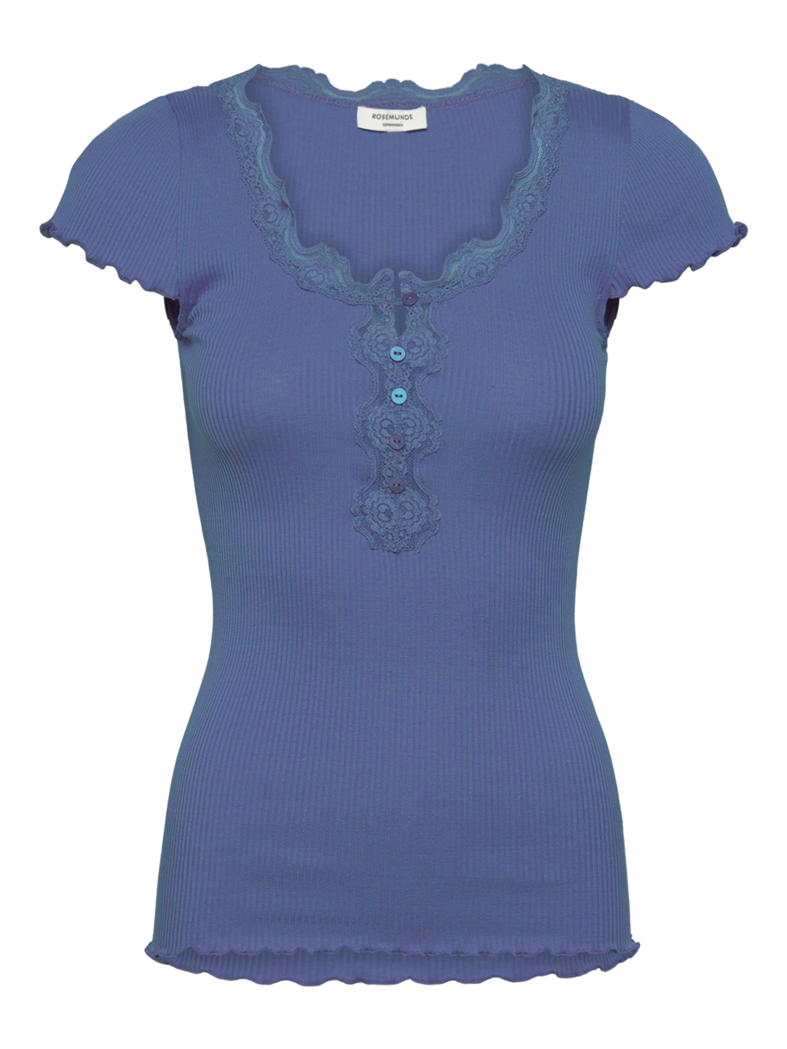 RWBeatha Silk Capsleeve Button T-shirt T-SHIRT SS Rosemunde Woman XS dutch blue